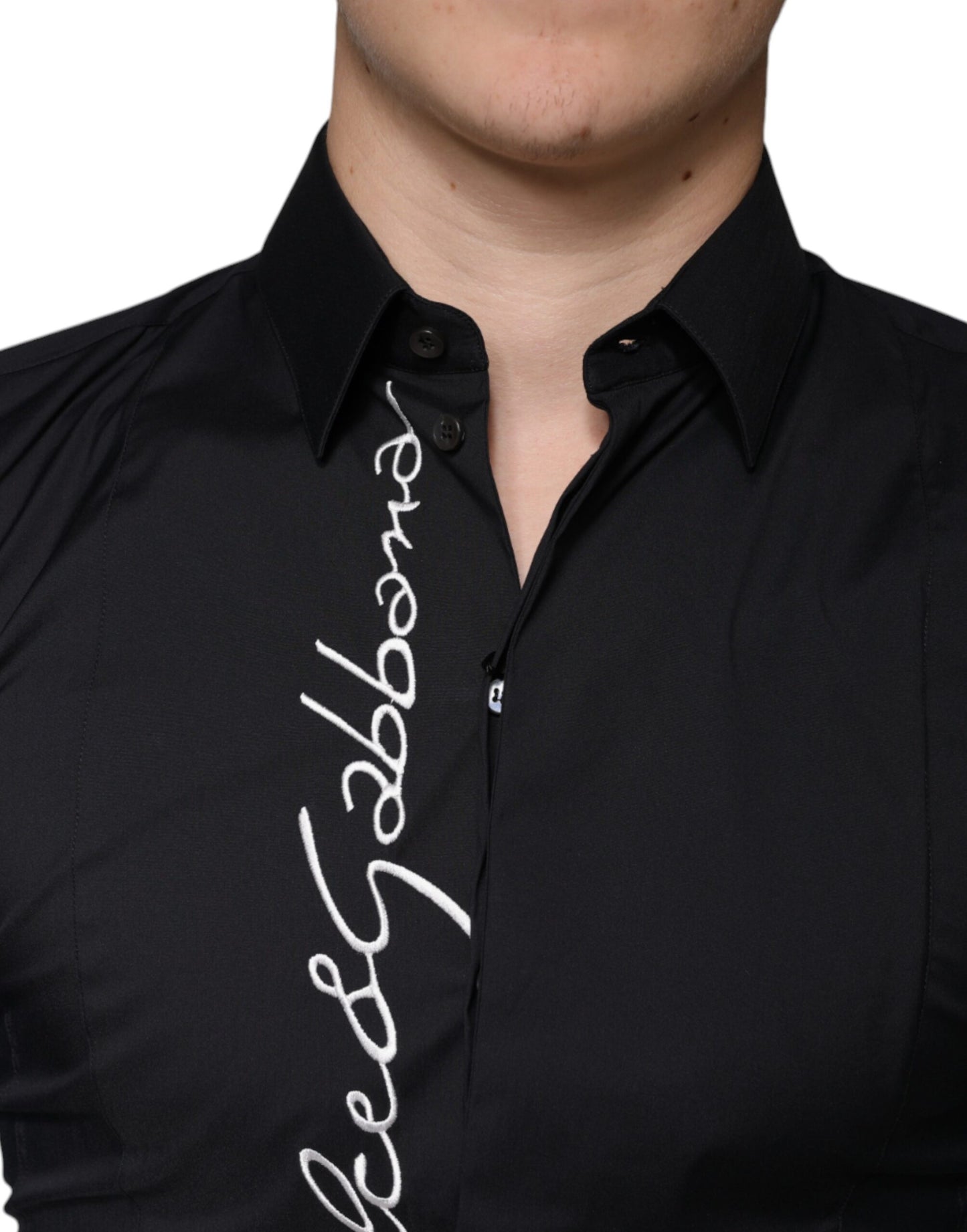 Dolce & Gabbana Black Logo Embroidered SICILIA Dress Shirt IT37 / XS