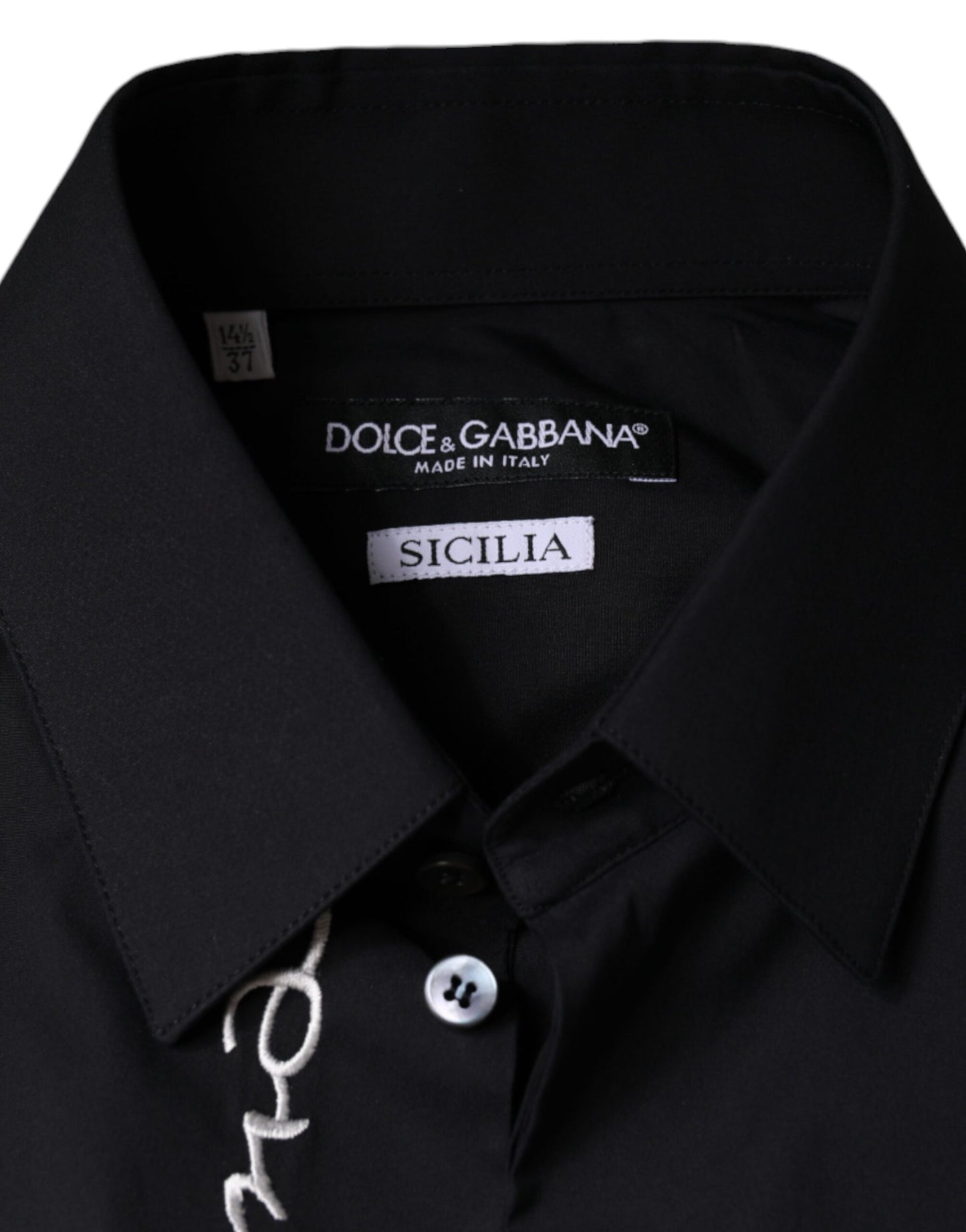 Dolce & Gabbana Black Logo Embroidered SICILIA Dress Shirt IT37 / XS