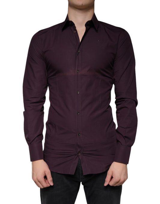 Dolce & Gabbana Dark Violet Cotton Dress GOLD Men Formal Shirt IT38 / XS