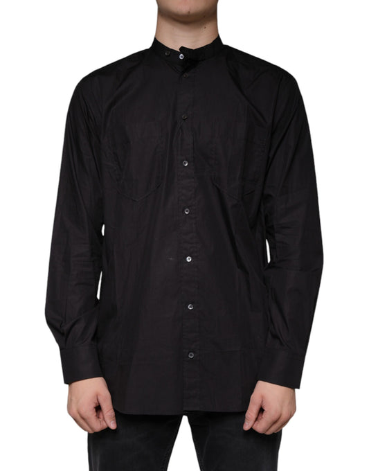 Dolce & Gabbana Black Cotton Button Down Men Casual Shirt IT38 / XS