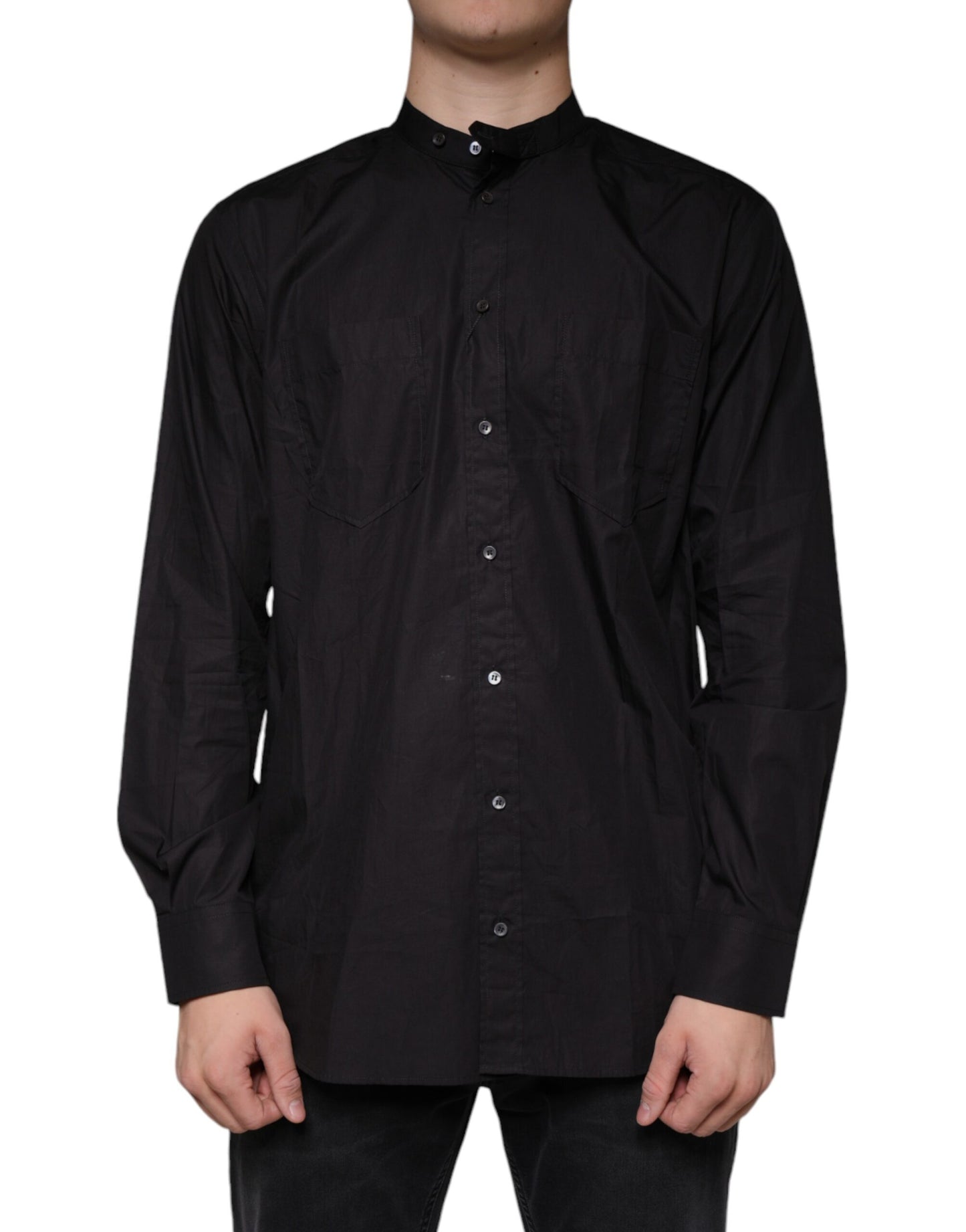 Dolce & Gabbana Black Cotton Button Down Men Casual Shirt IT38 / XS