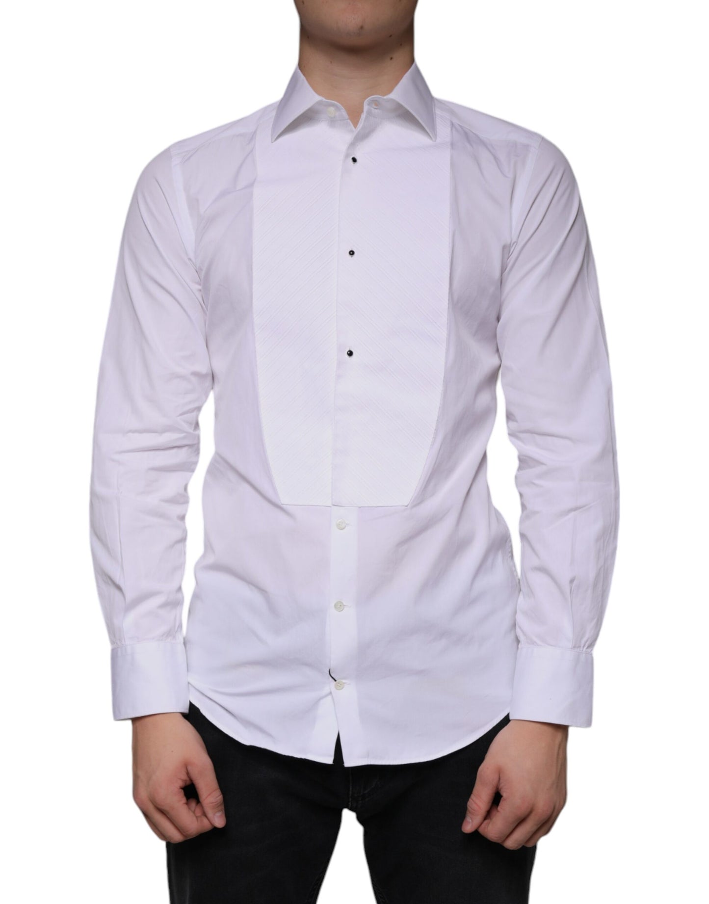 Dolce & Gabbana White Bib Cotton Poplin GOLD Men Formal Shirt IT39 / S