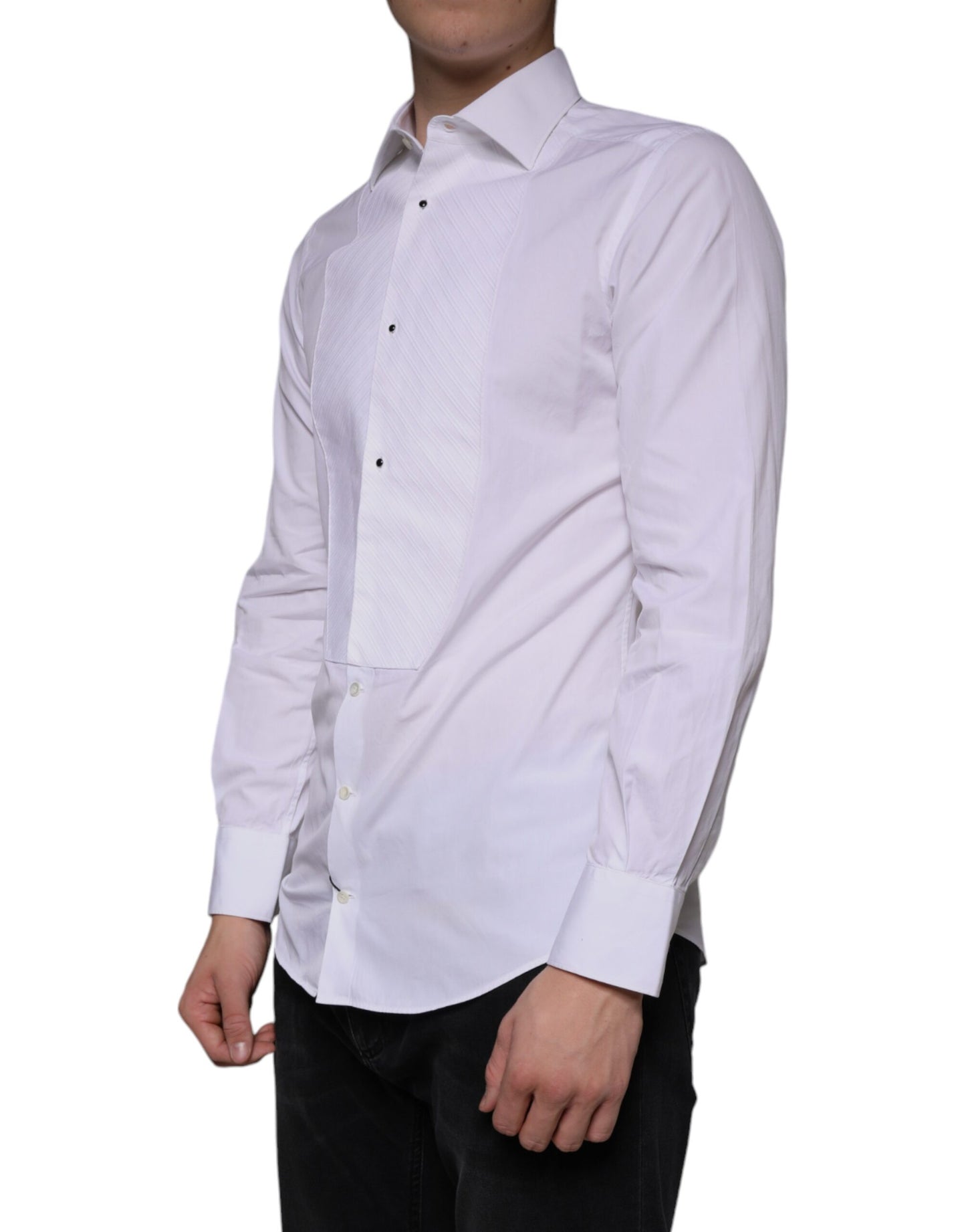 Dolce & Gabbana White Bib Cotton Poplin GOLD Men Formal Shirt IT39 / S