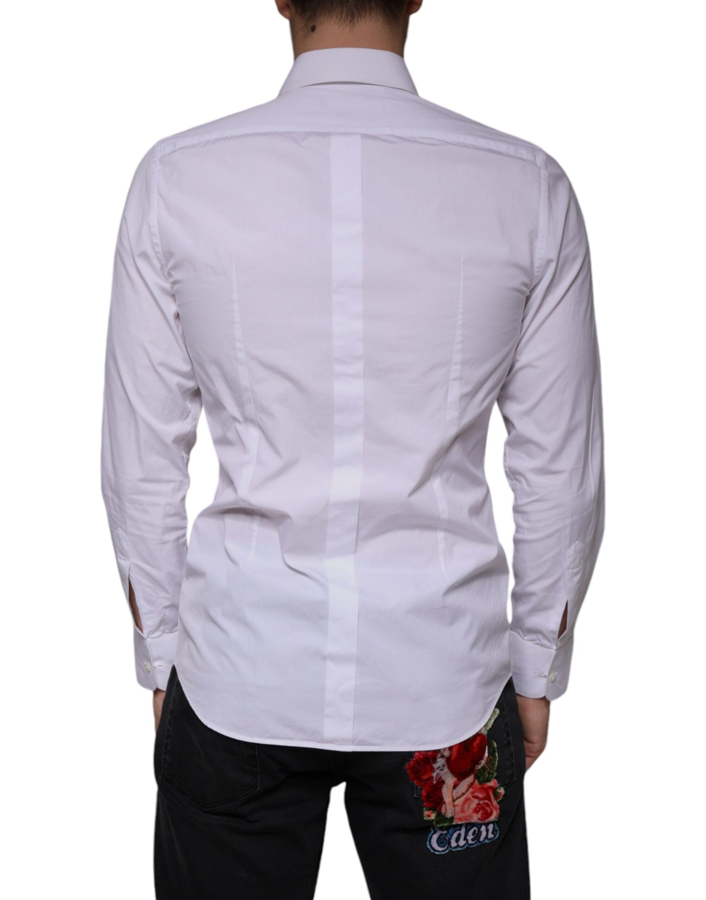 Dolce & Gabbana White Bib Cotton Poplin GOLD Men Formal Shirt IT39 / S