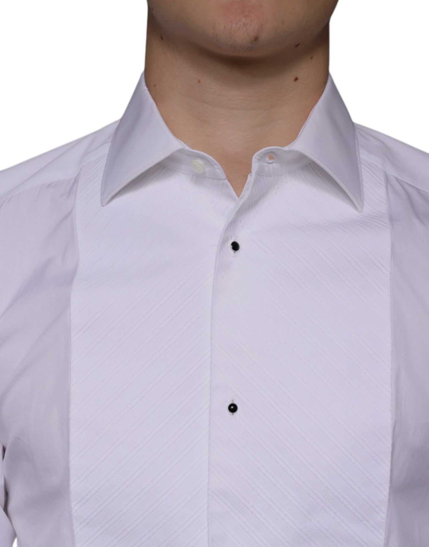 Dolce & Gabbana White Bib Cotton Poplin GOLD Men Formal Shirt IT39 / S