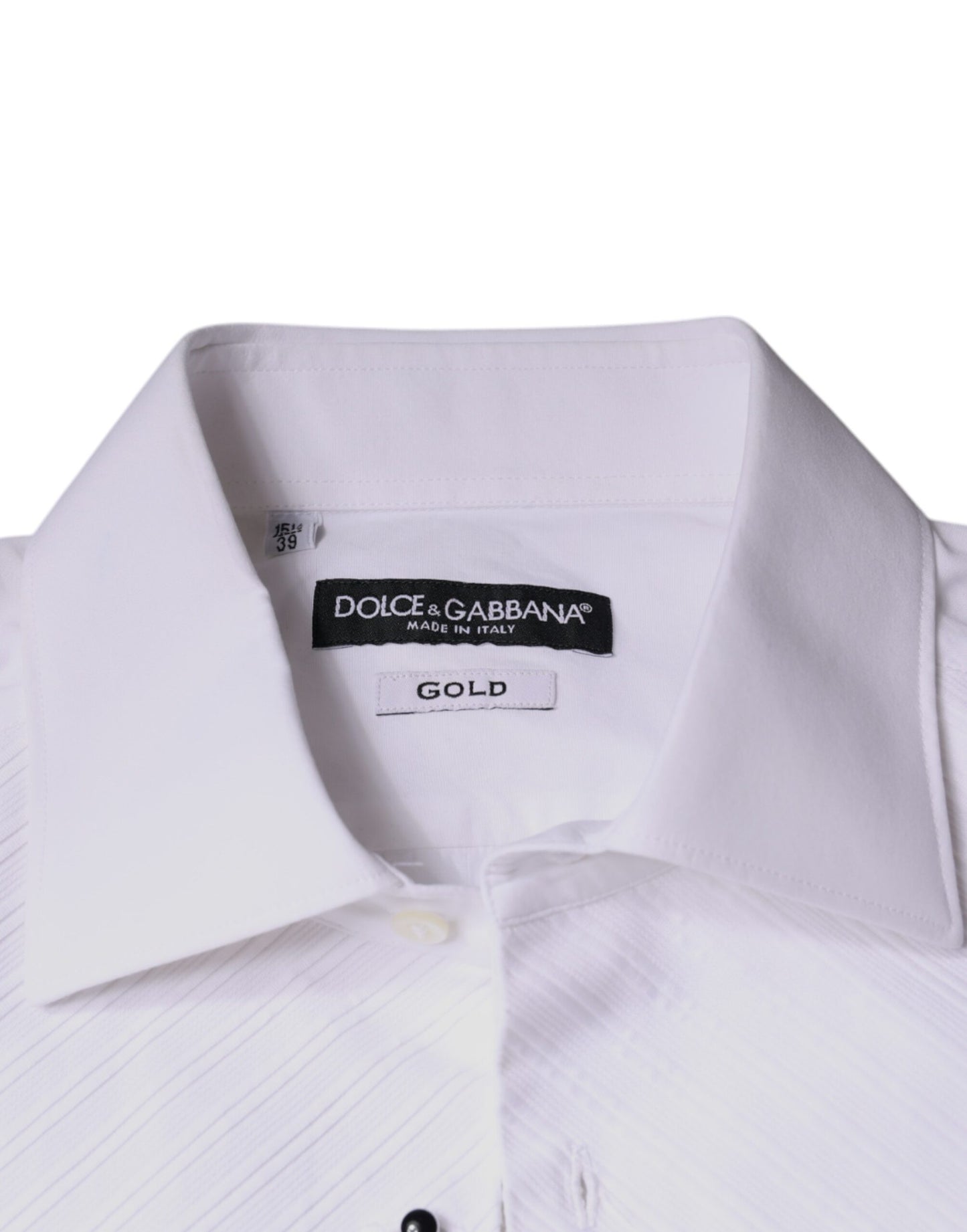 Dolce & Gabbana White Bib Cotton Poplin GOLD Men Formal Shirt IT39 / S