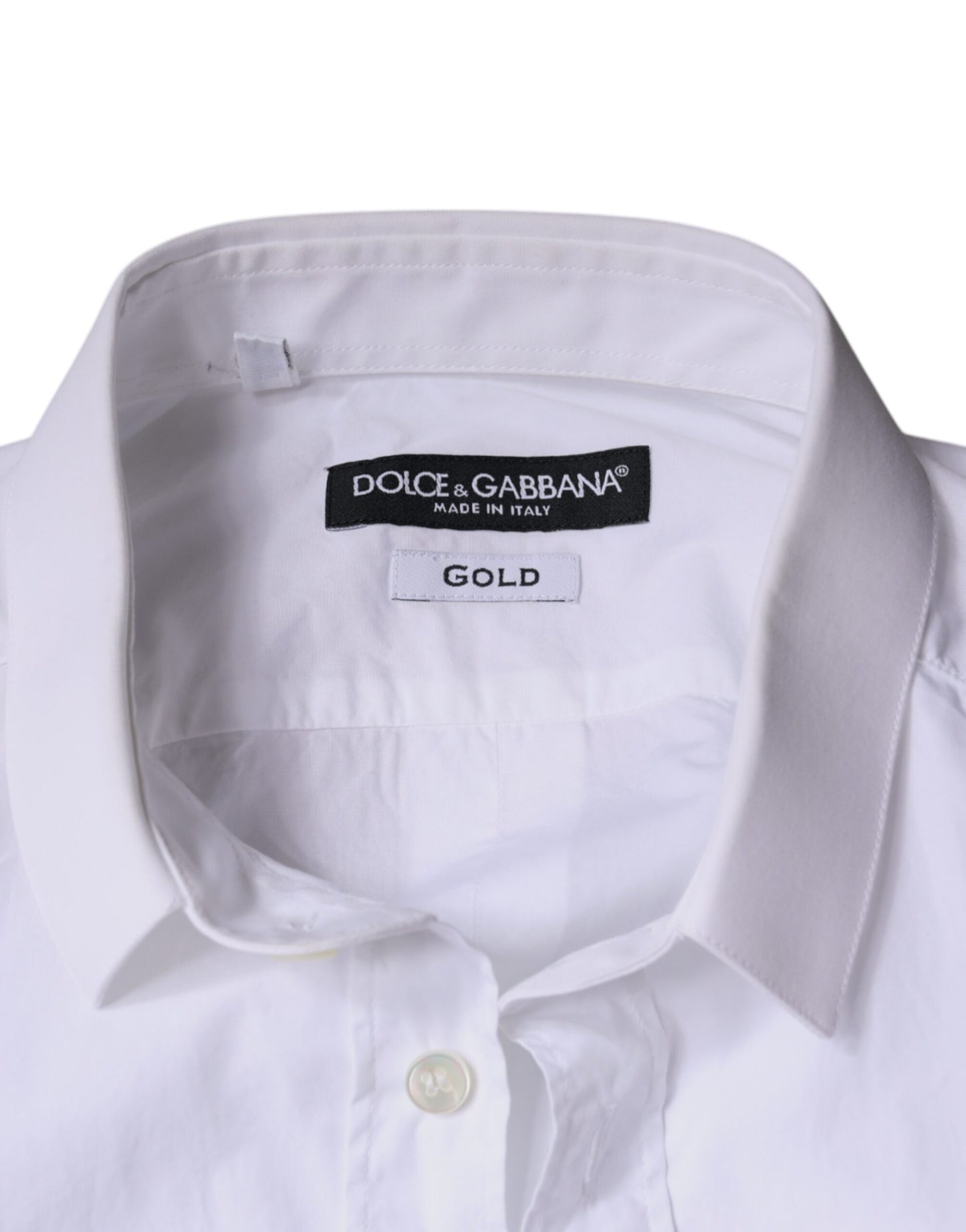 Dolce & Gabbana White Cotton Dress GOLD Formal Collared Shirt IT38 / XS