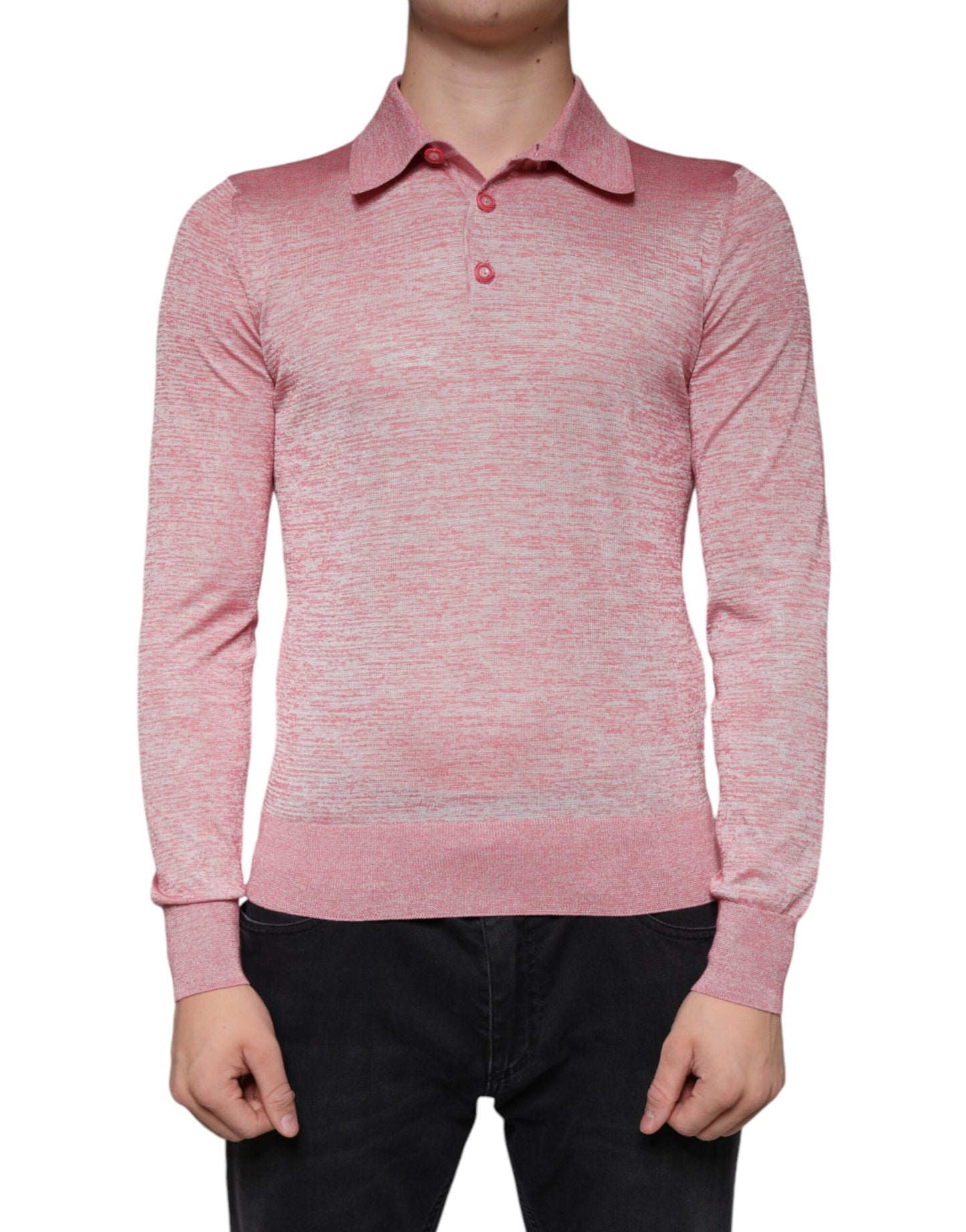 Dolce & Gabbana Pink Polyester Long Sleeve Men Polo T-shirt IT44 / XS