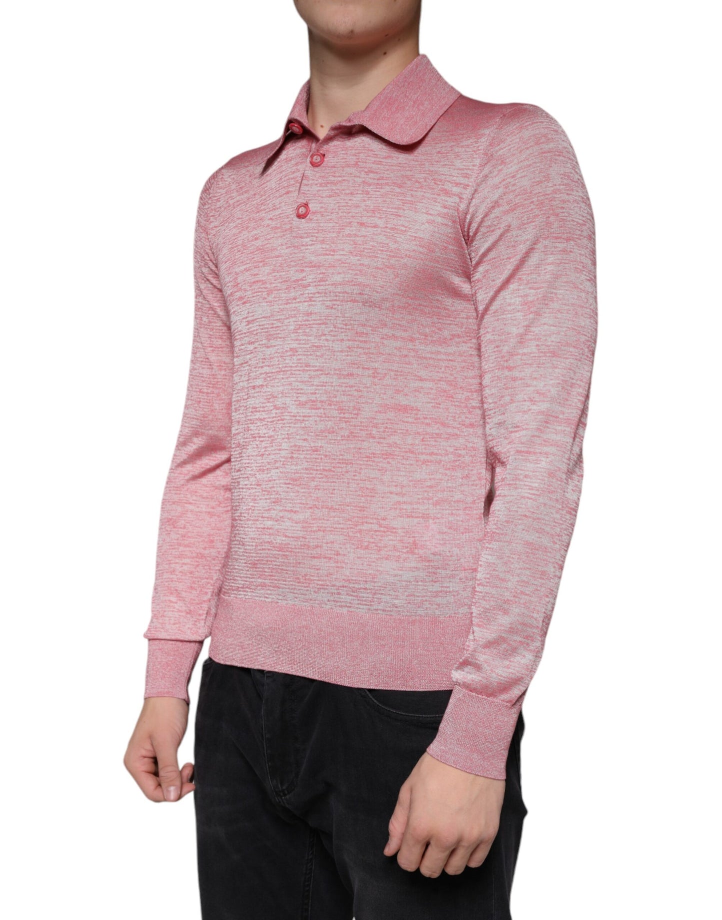 Dolce & Gabbana Pink Polyester Long Sleeve Men Polo T-shirt IT44 / XS