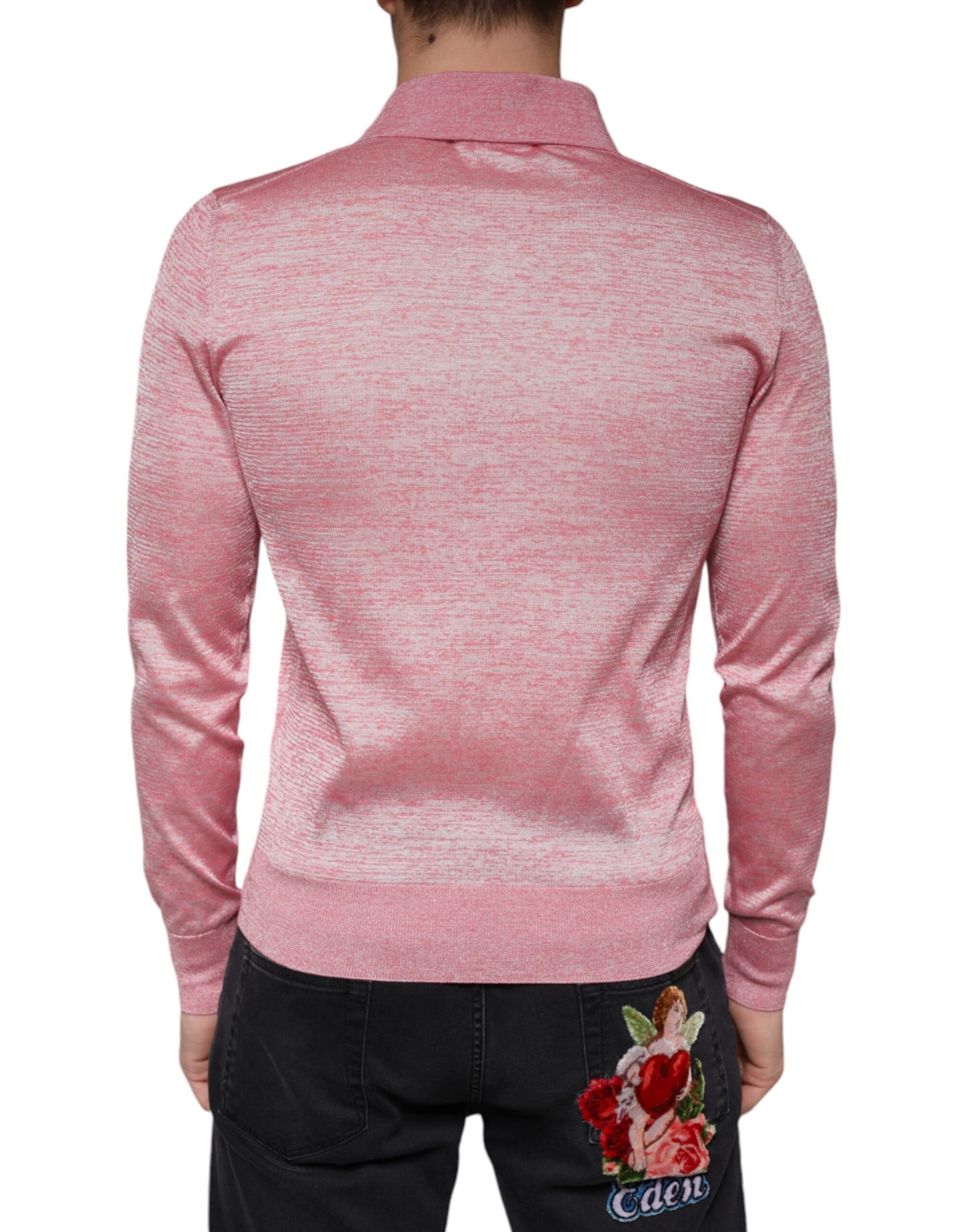 Dolce & Gabbana Pink Polyester Long Sleeve Men Polo T-shirt IT44 / XS