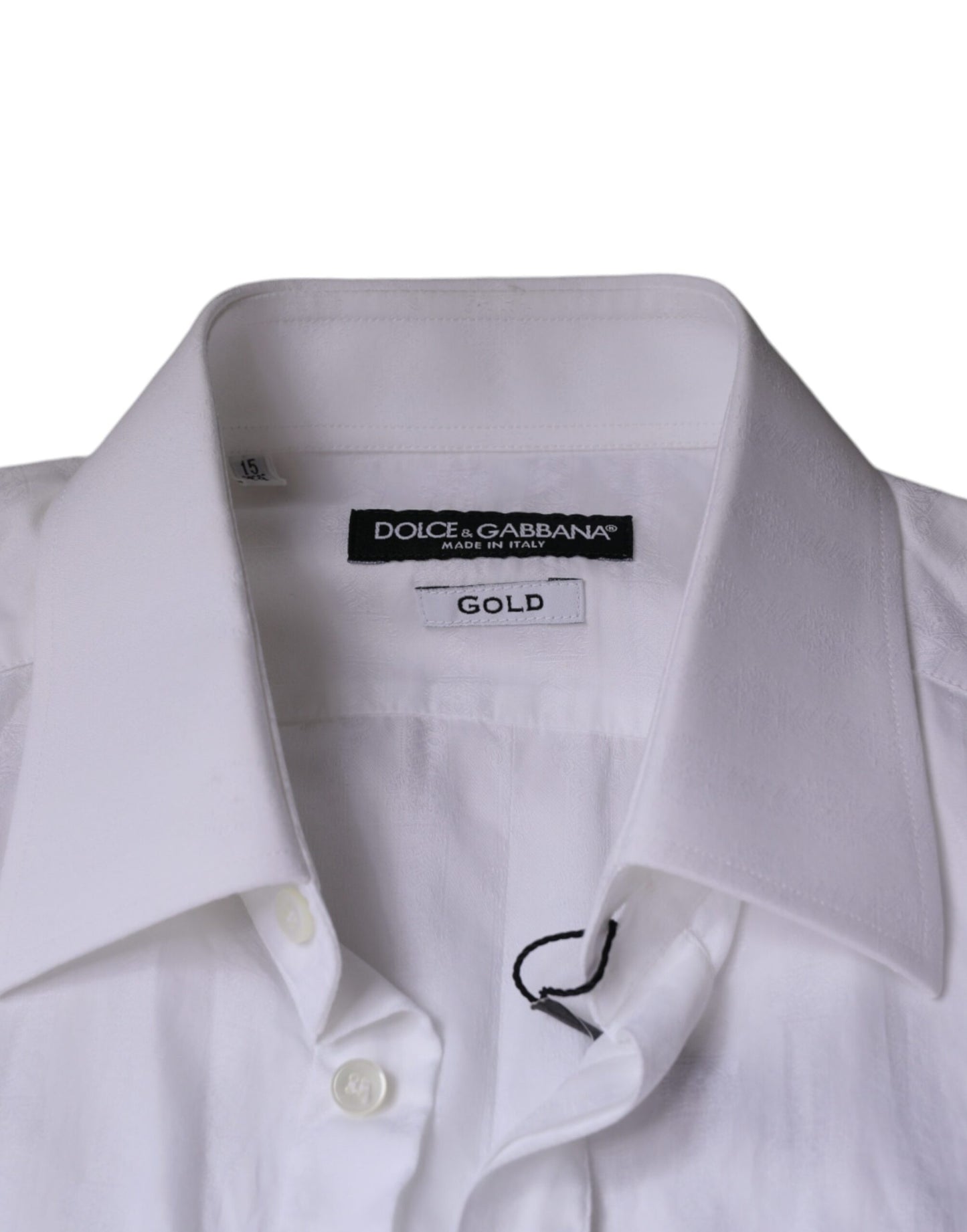 Dolce & Gabbana White Cotton Men Dress GOLD Formal Shirt IT38 / XS