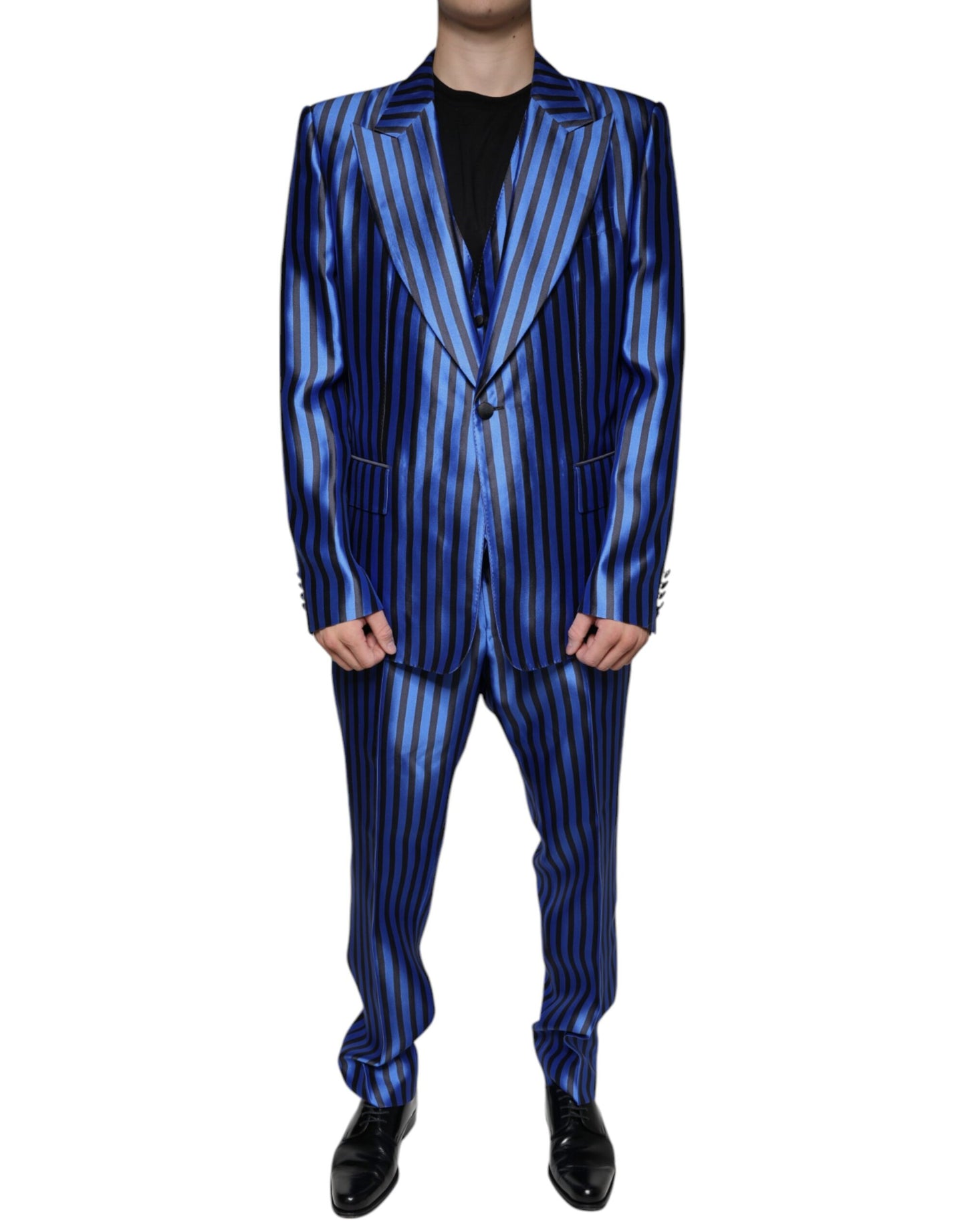 Dolce & Gabbana Metallic Blue Stripes Formal 3 Piece Suit IT56 / XXL