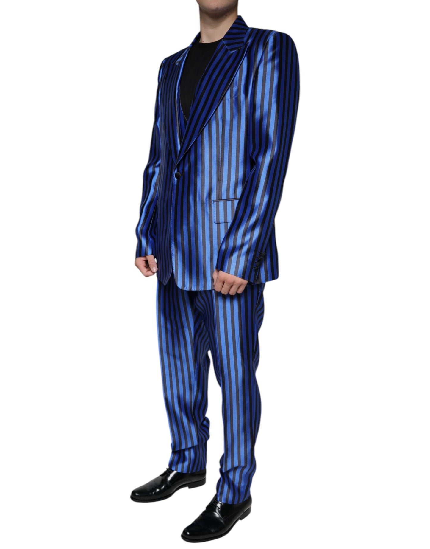 Dolce & Gabbana Metallic Blue Stripes Formal 3 Piece Suit IT56 / XXL