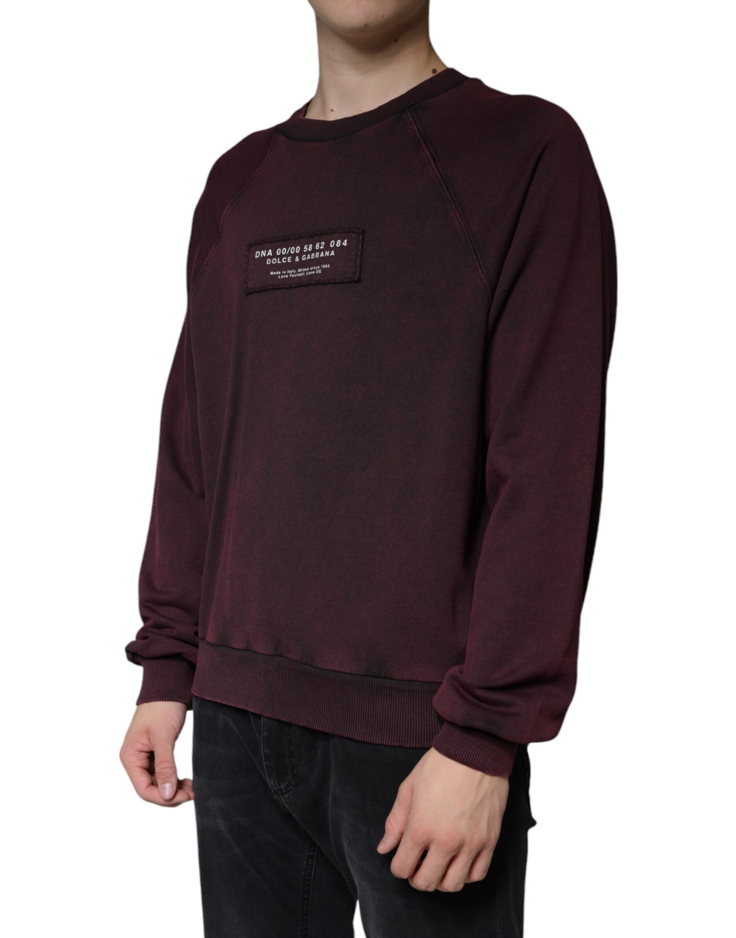 Dolce & Gabbana Maroon Logo Crew Neck Men Sweatshirt Sweater IT44 / XS