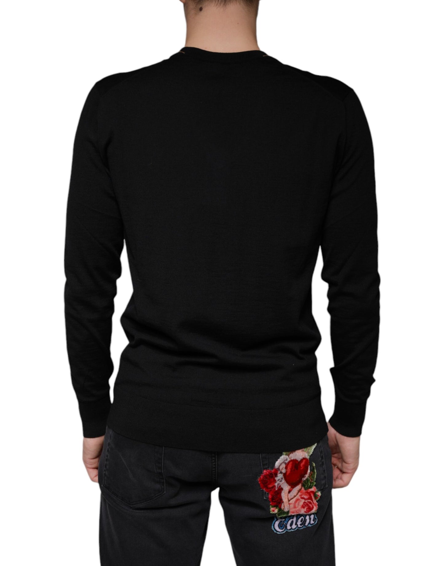 Dolce & Gabbana Black Embellished V-neck Pullover Sweater IT42 / XS