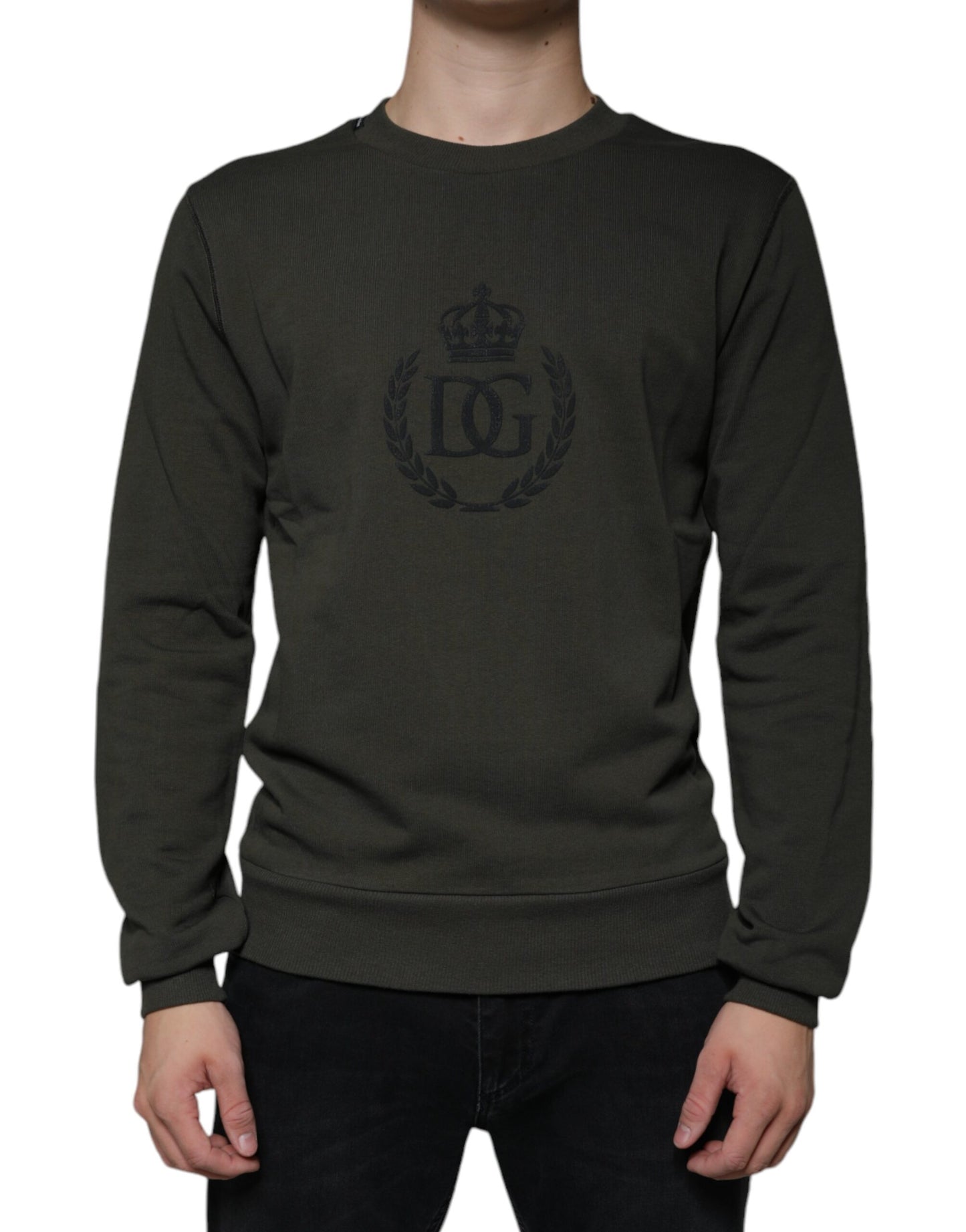 Dolce & Gabbana Army Green DG Crown Crew Neck Pullover Sweater IT44 / XS