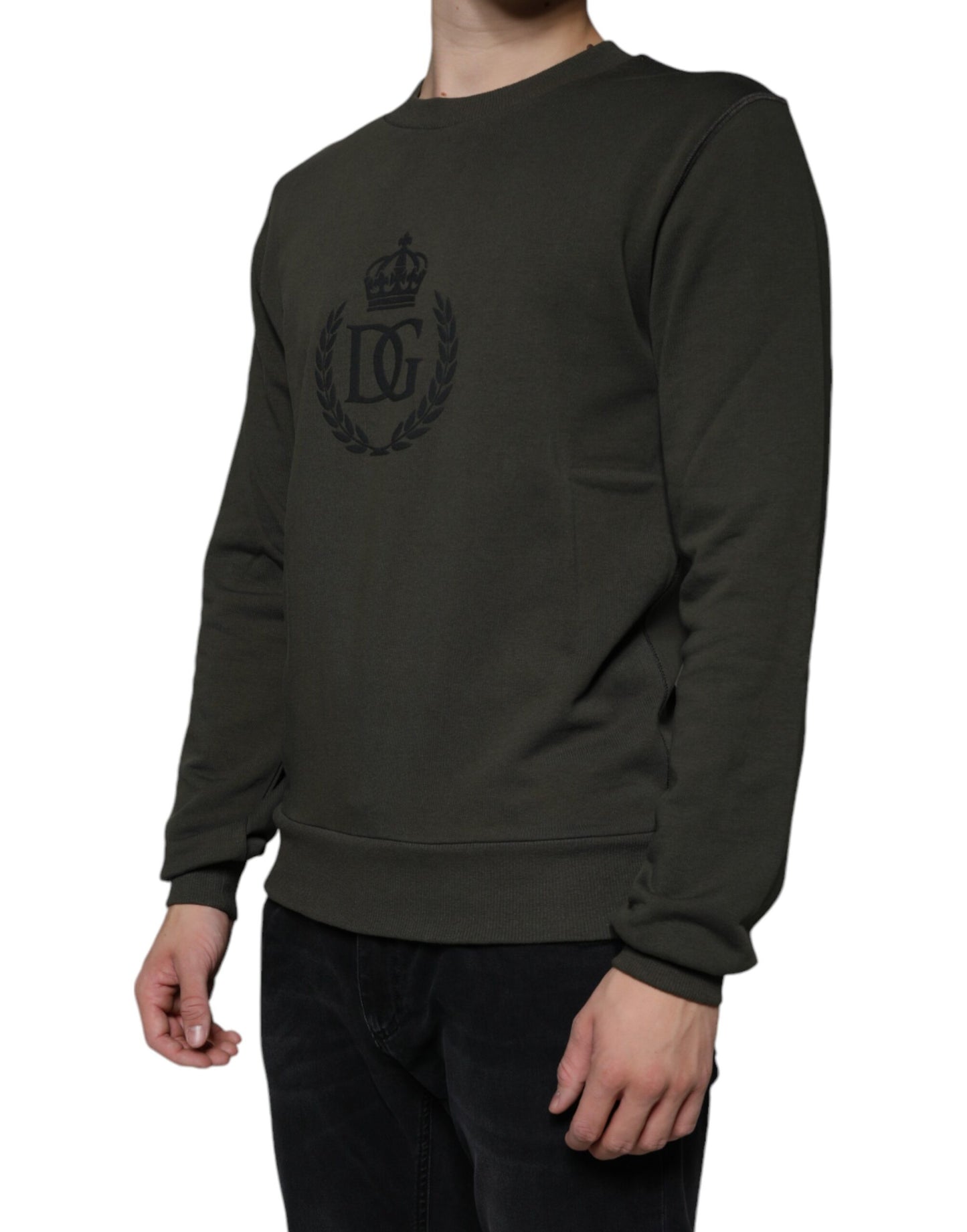 Dolce & Gabbana Army Green DG Crown Crew Neck Pullover Sweater IT44 / XS