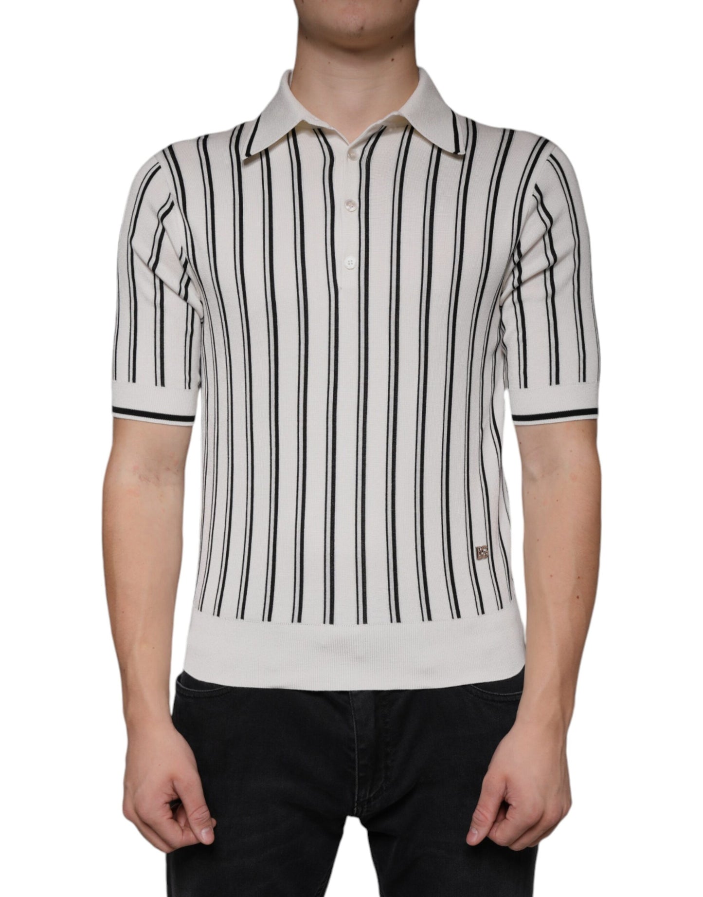 Dolce & Gabbana White Black Stripe Polo Short Sleeve T-shirt IT44 / XS