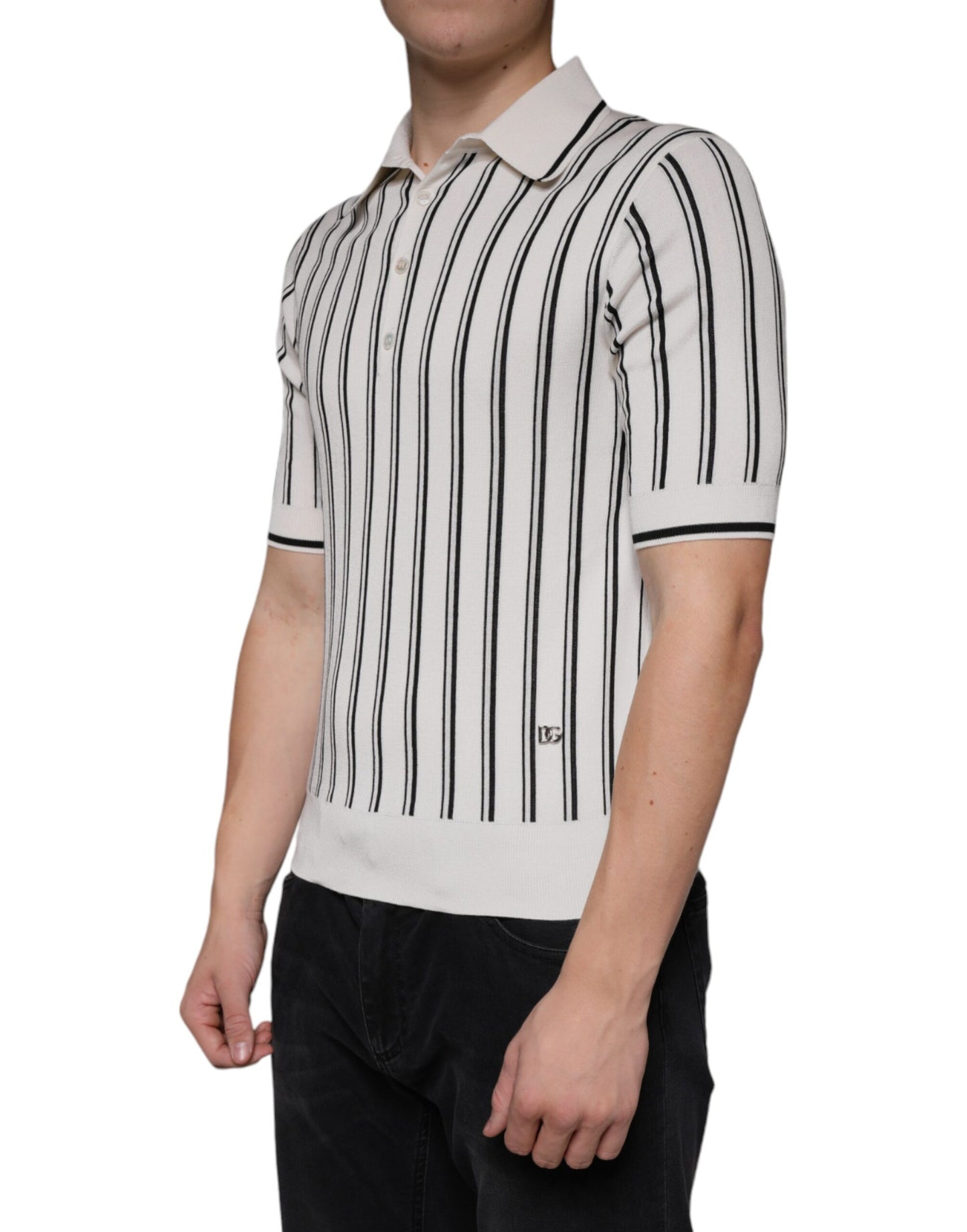 Dolce & Gabbana White Black Stripe Polo Short Sleeve T-shirt IT44 / XS