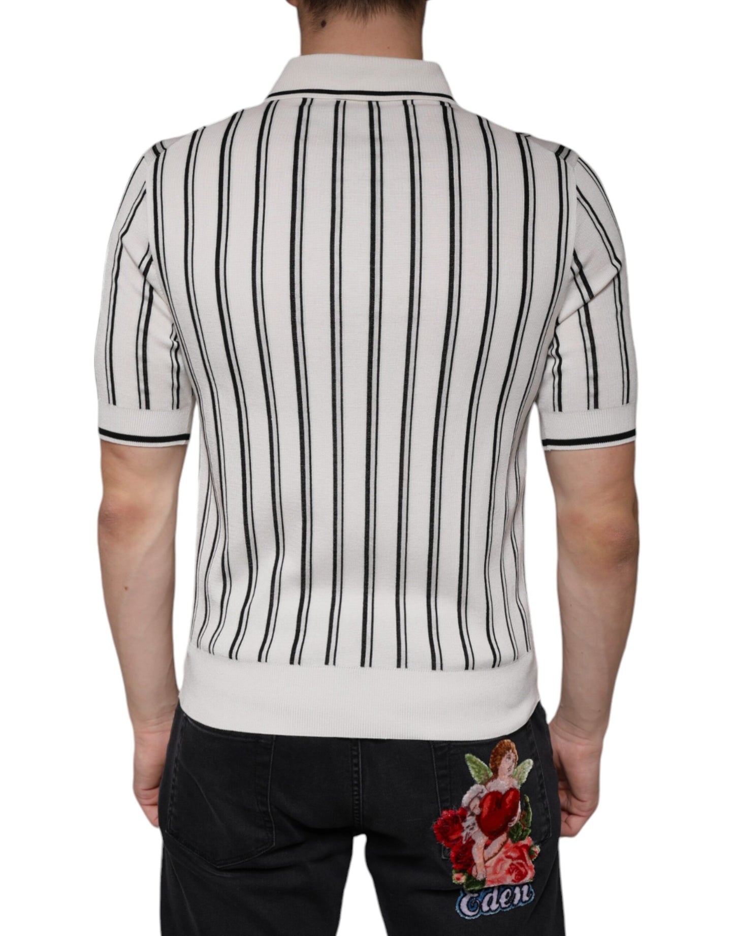 Dolce & Gabbana White Black Stripe Polo Short Sleeve T-shirt IT44 / XS