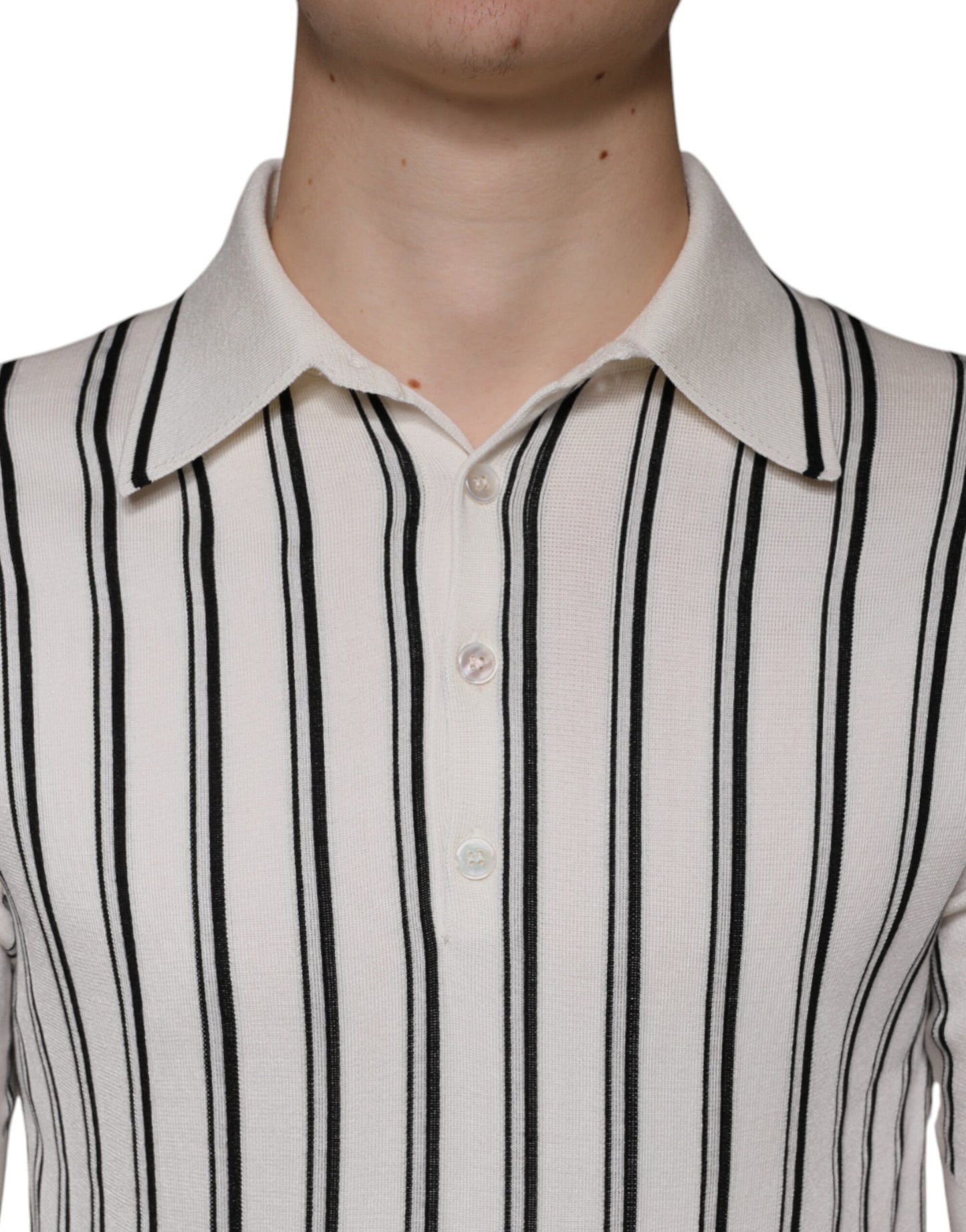 Dolce & Gabbana White Black Stripe Polo Short Sleeve T-shirt IT44 / XS