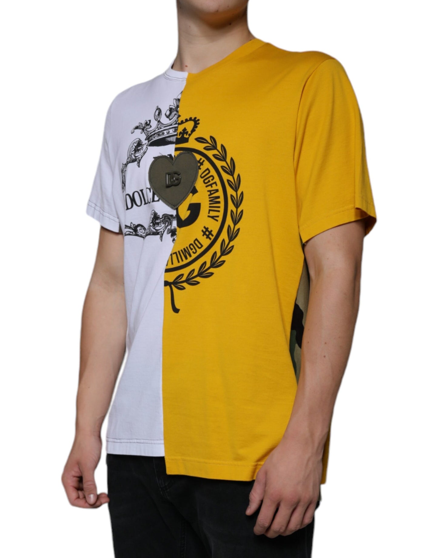 Dolce & Gabbana White Yellow Logo Print Short Sleeve T-shirt IT50 / L