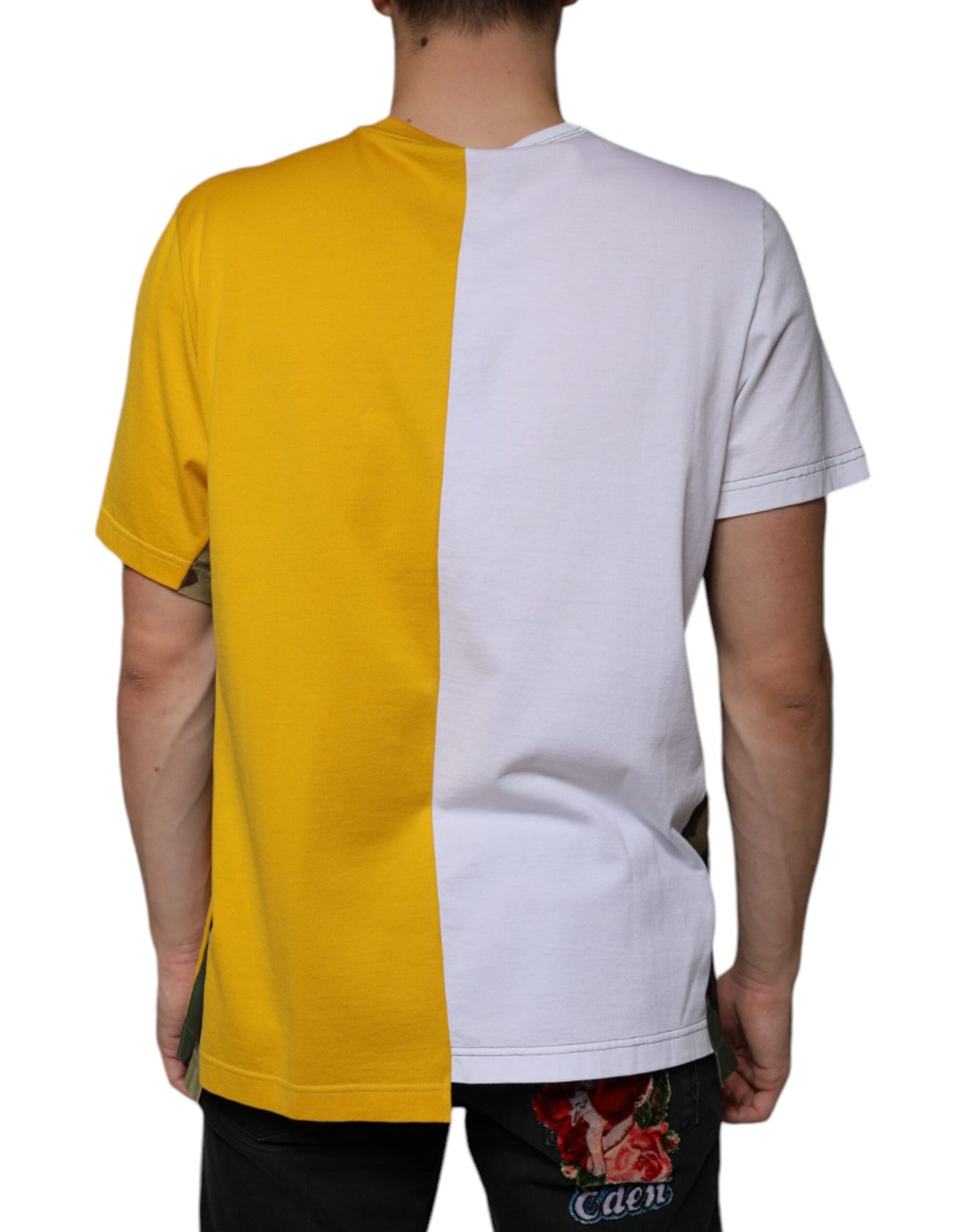 Dolce & Gabbana White Yellow Logo Print Short Sleeve T-shirt IT50 / L