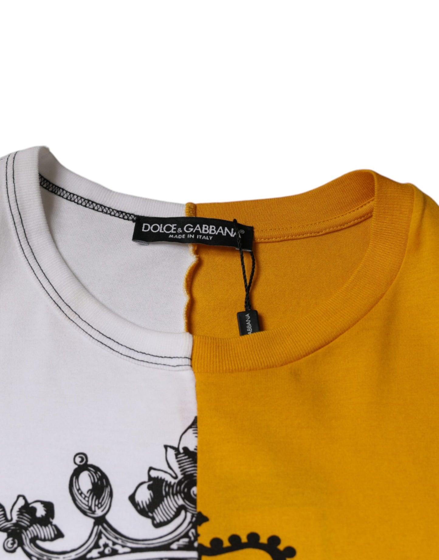 Dolce & Gabbana White Yellow Logo Print Short Sleeve T-shirt IT50 / L