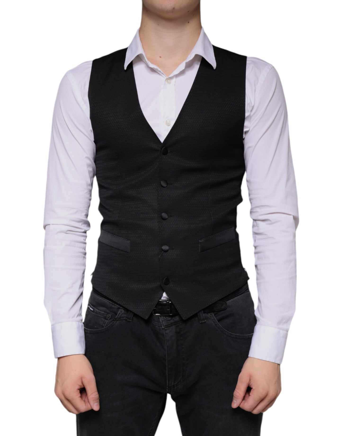 Dolce & Gabbana Black Wool Waistcoat Dress Formal Vest IT46 / S