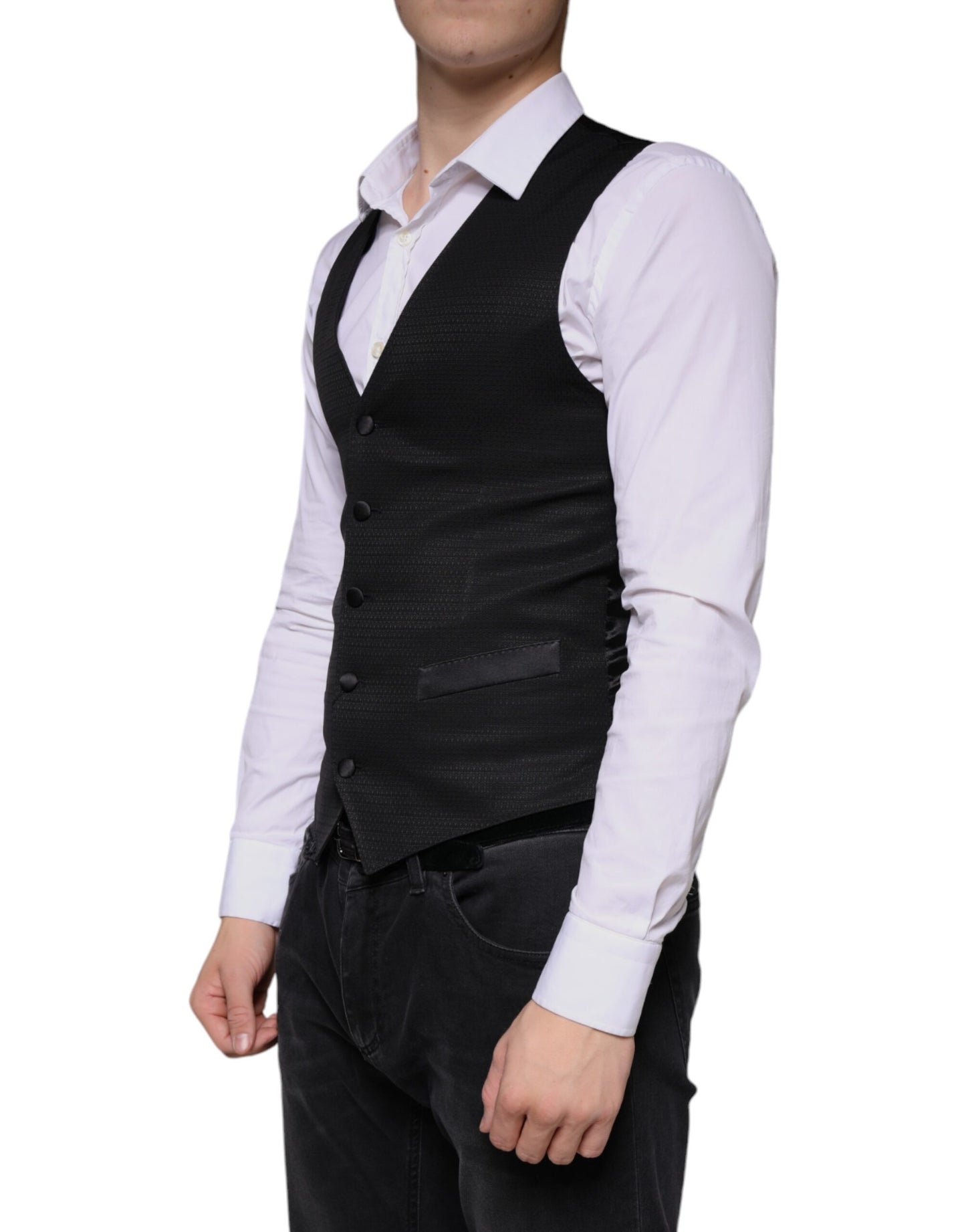 Dolce & Gabbana Black Wool Waistcoat Dress Formal Vest IT46 / S