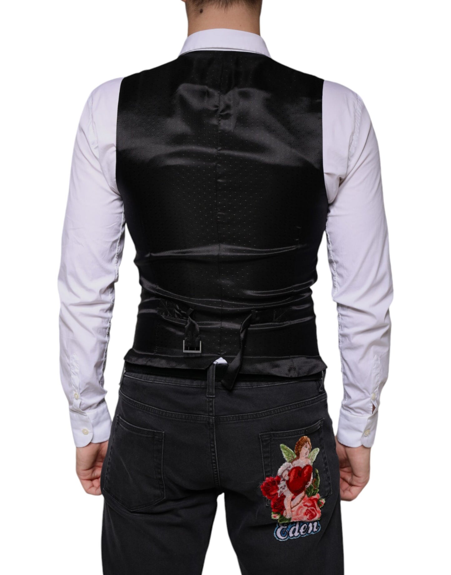 Dolce & Gabbana Black Wool Waistcoat Dress Formal Vest IT46 / S