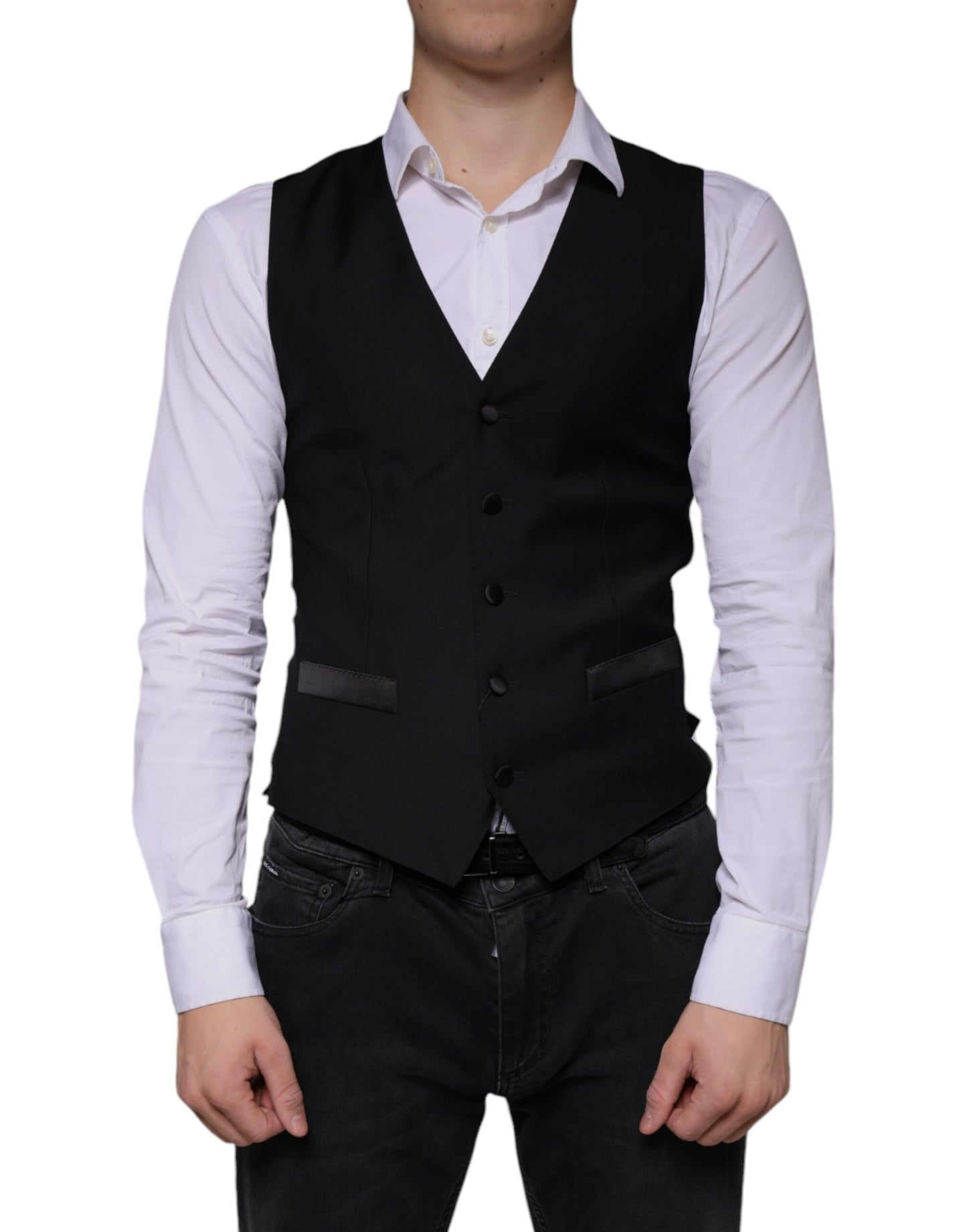 Dolce & Gabbana Black Wool Waistcoat Dress Formal Vest IT44 / XS