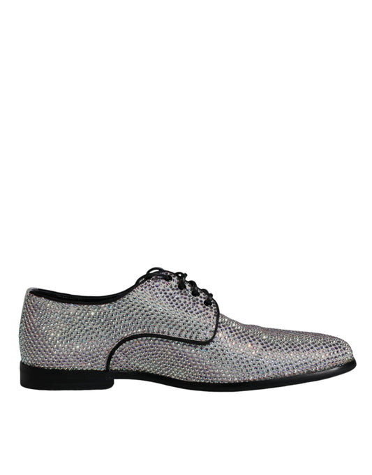 Dolce & Gabbana Silver Leather Rhinestones Derby Dress Shoes EU40 / US7