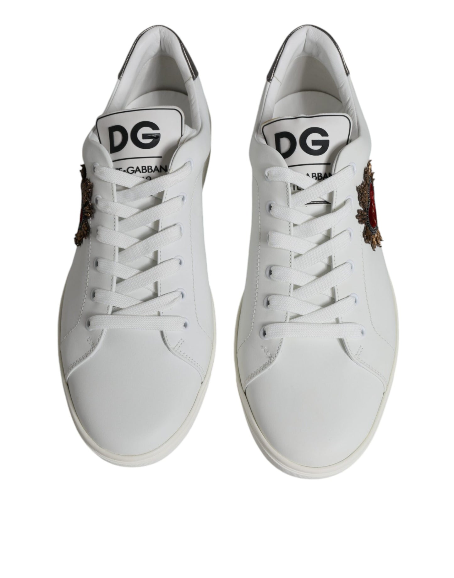 Dolce & Gabbana White Silver Sacred Heart Men Sneakers Shoes EU45 / US12