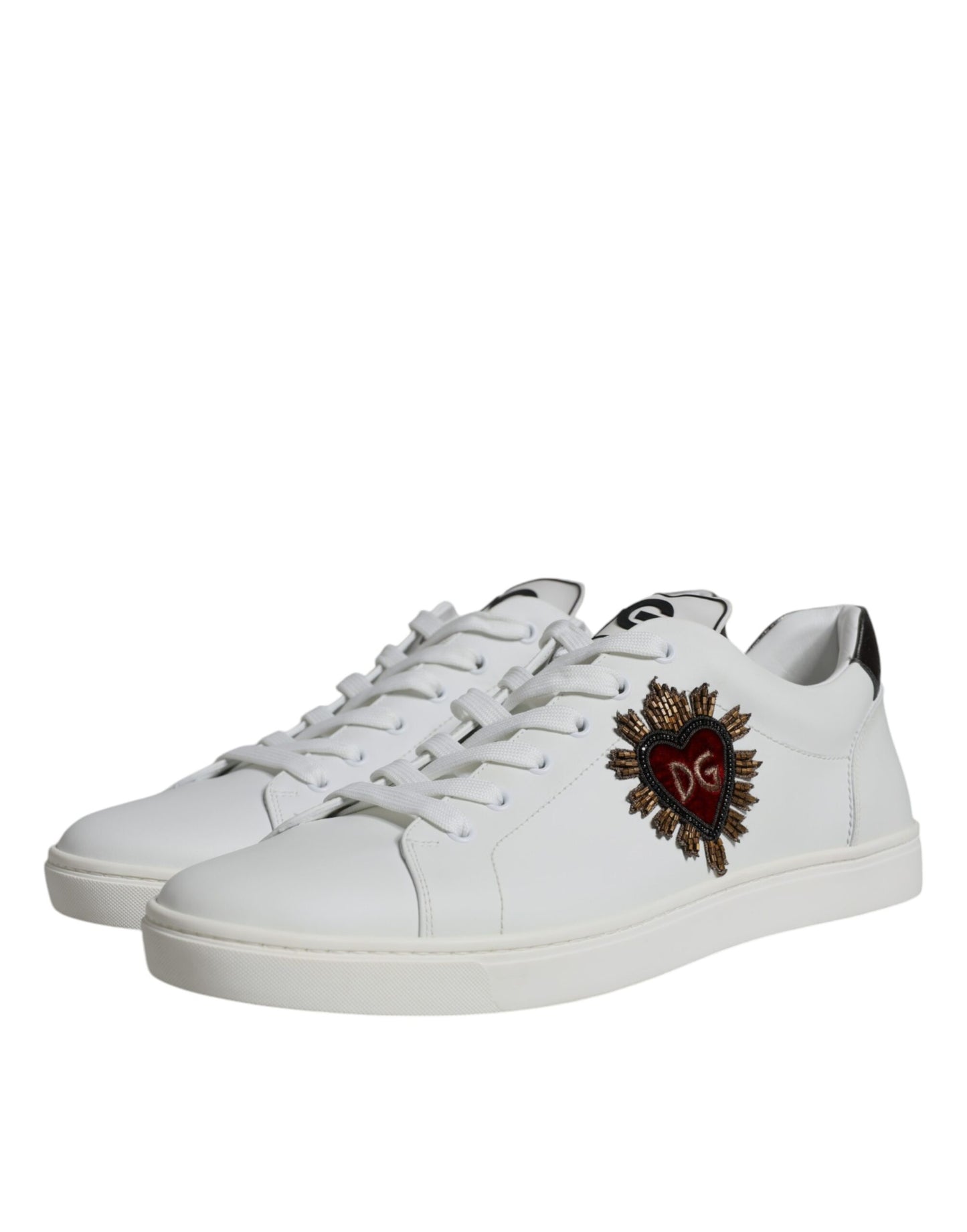 Dolce & Gabbana White Silver Sacred Heart Men Sneakers Shoes EU45 / US12