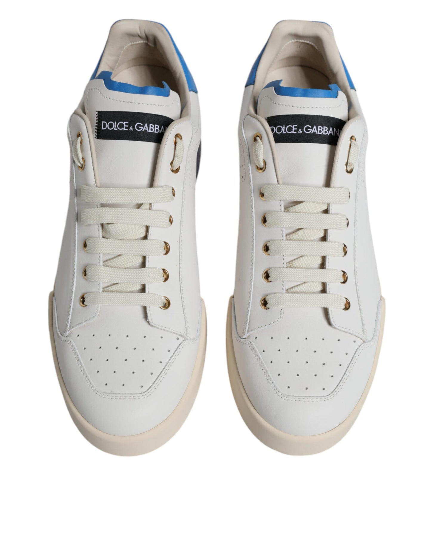 Dolce & Gabbana White Blue Perforated Low Top Sneakers Shoes EU45 / US12