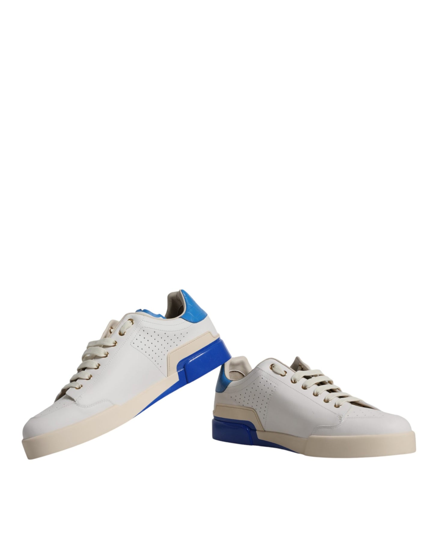 Dolce & Gabbana White Blue Perforated Low Top Sneakers Shoes EU45 / US12