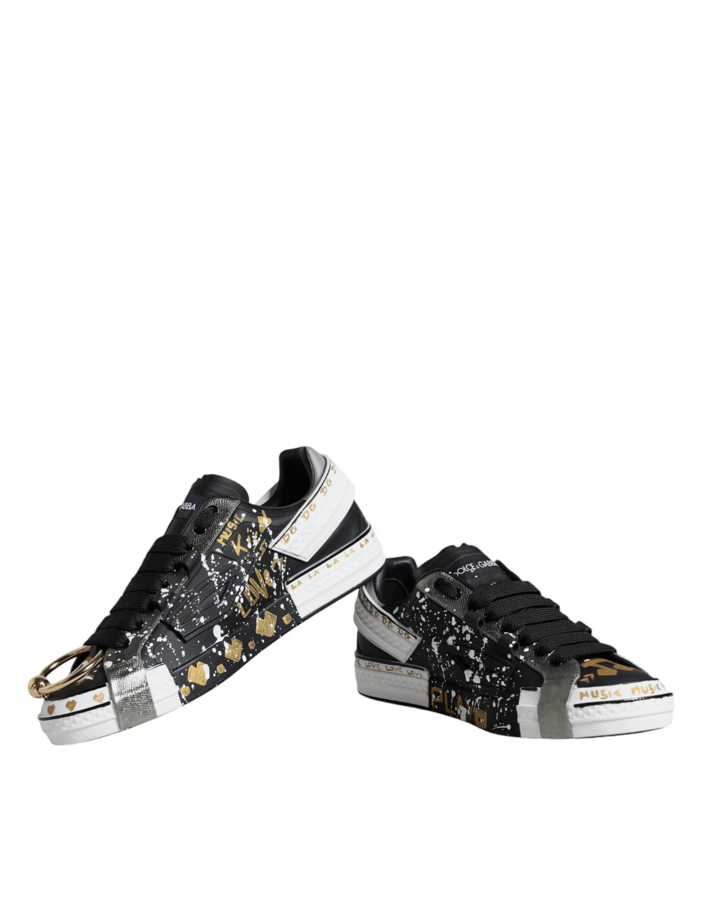 Dolce & Gabbana Black White Portofino Low Top Sneakers Shoes EU44 / US11