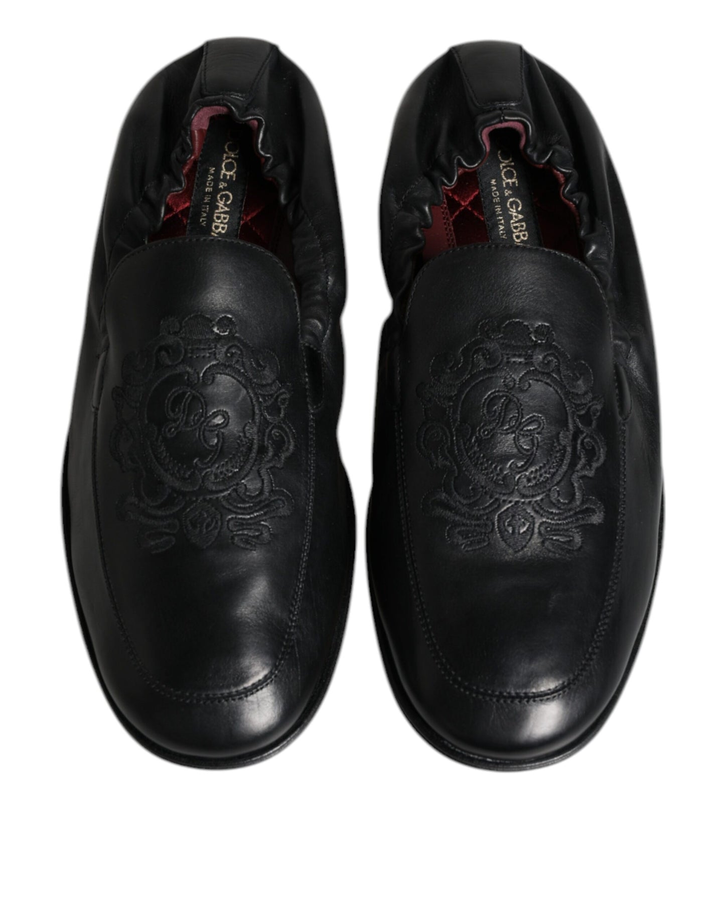 Dolce & Gabbana Black Logo Embroidered Leather Loafer Men Dress Shoes EU40 / US7