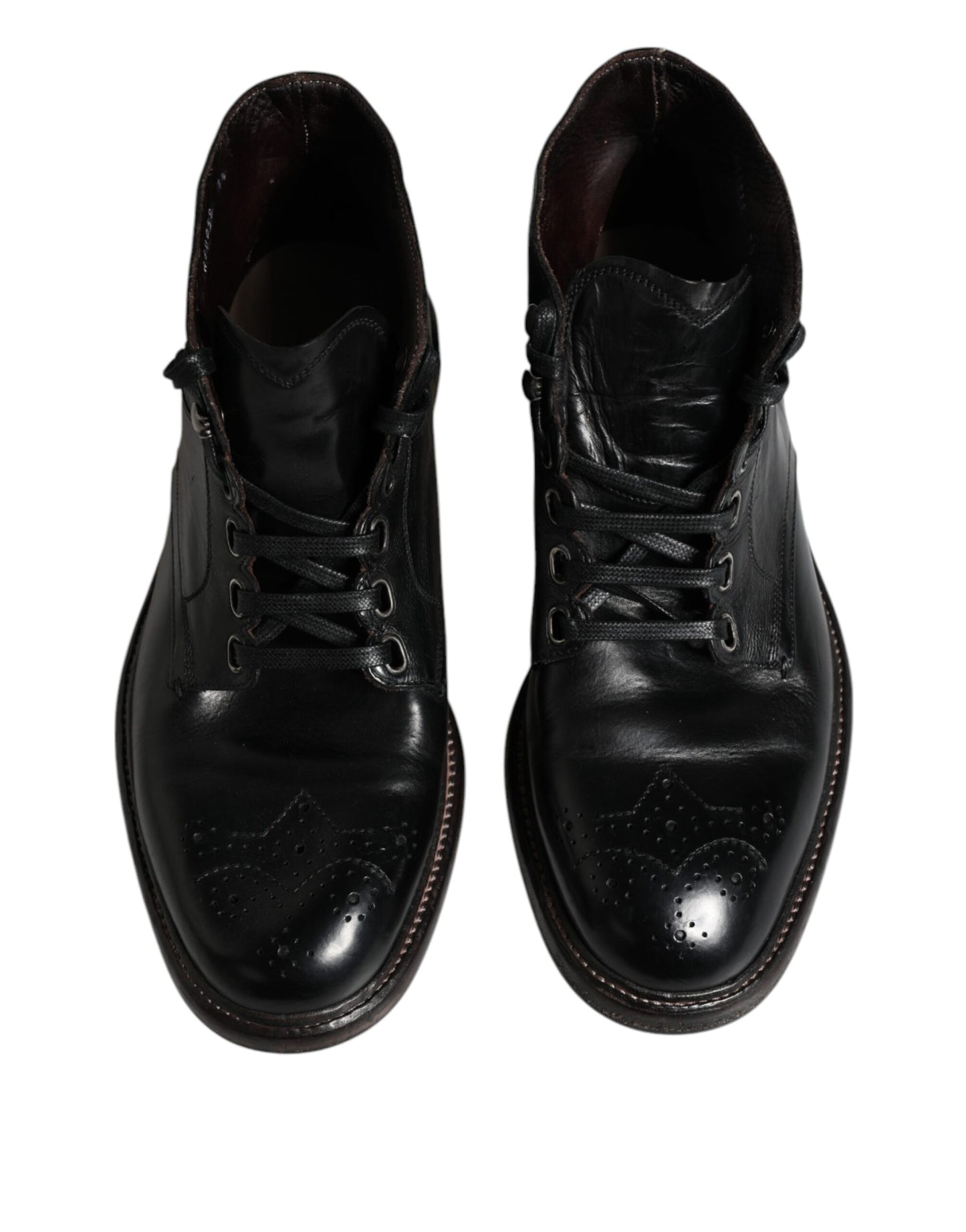 Dolce & Gabbana Black Leather Men Short Boots Lace Up Shoes EU41.5 / US8.5