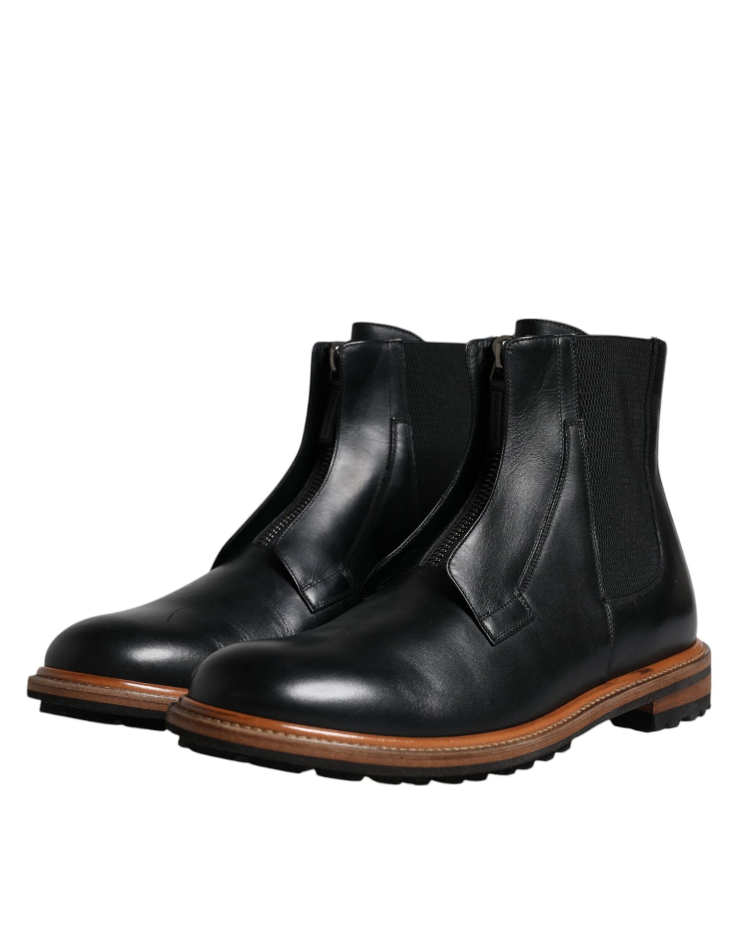 Dolce & Gabbana Black Leather Chelsea Mid Calf Men Boots Shoes EU42.5 / US9.5