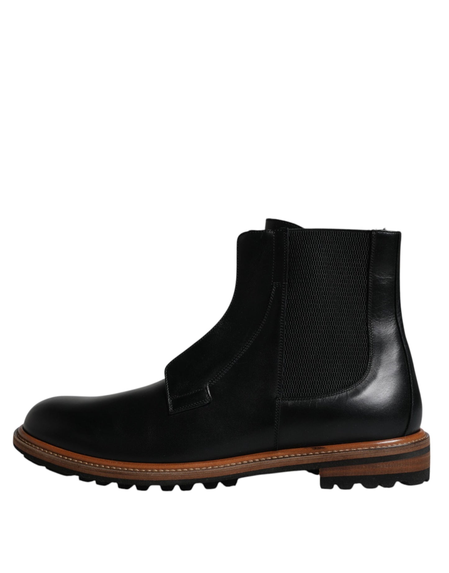 Dolce & Gabbana Black Leather Chelsea Mid Calf Men Boots Shoes EU42.5 / US9.5