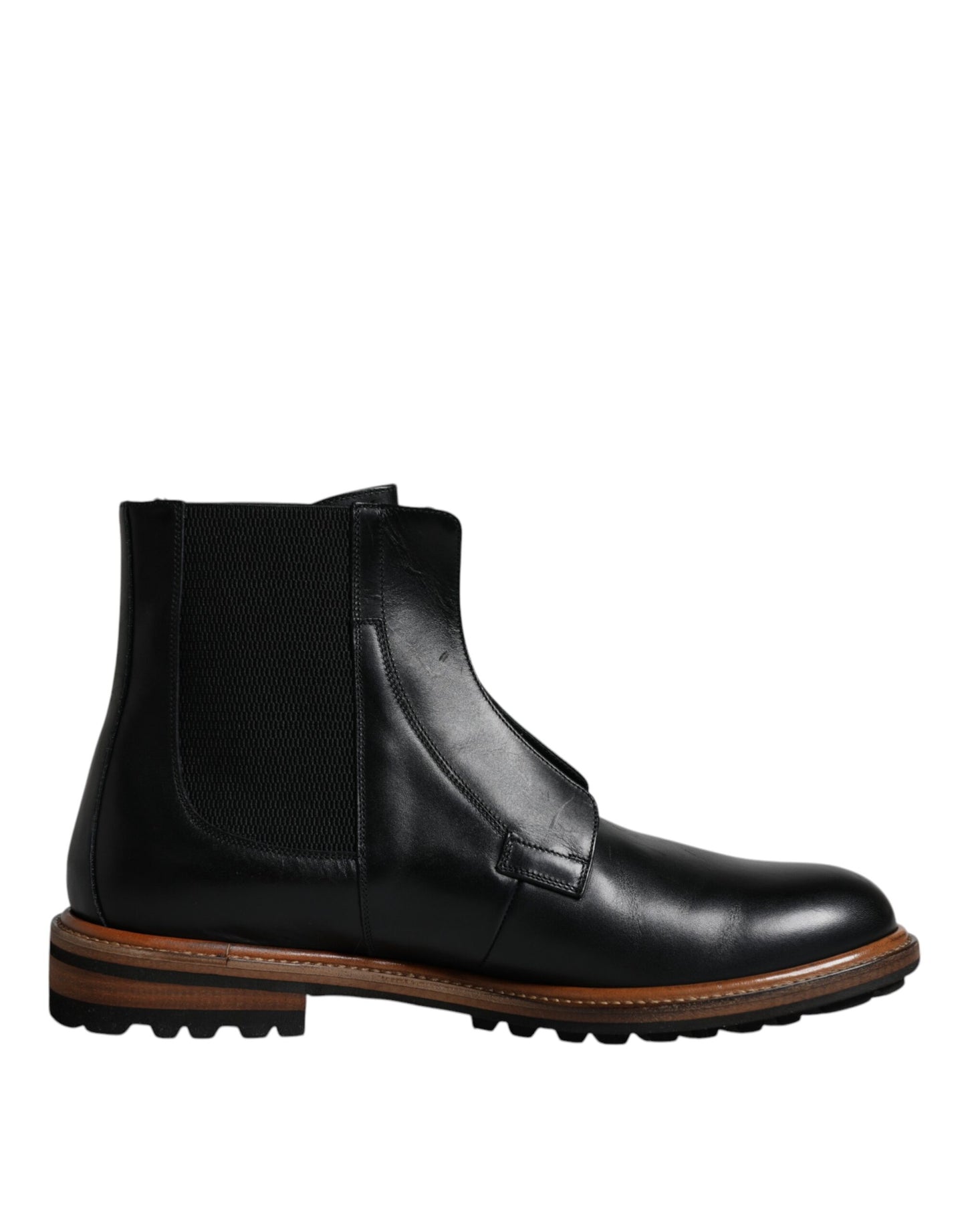 Dolce & Gabbana Black Leather Chelsea Mid Calf Men Boots Shoes EU42.5 / US9.5