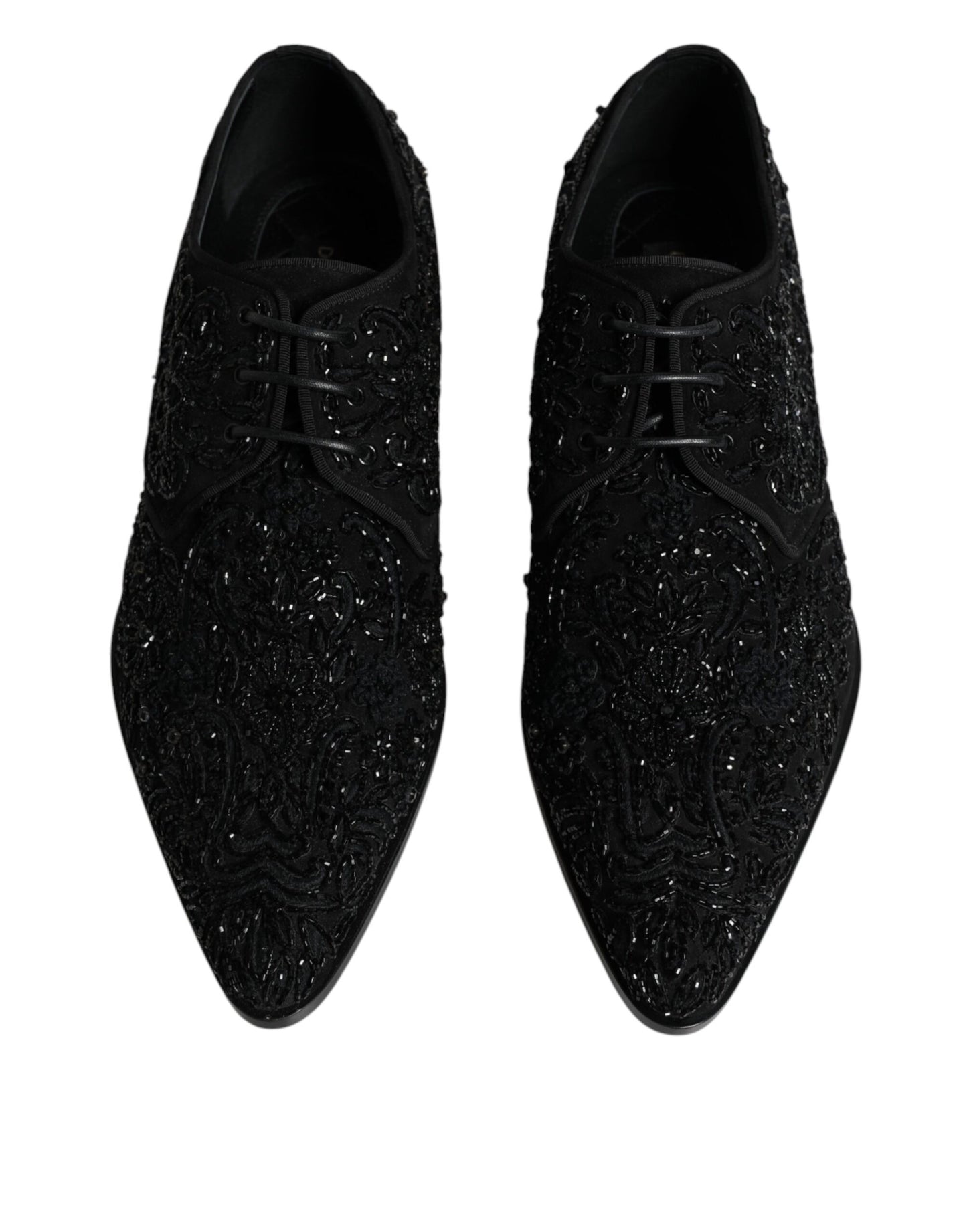 Dolce & Gabbana Black Embellished Suede Derby Formal Shoes EU45 / US12