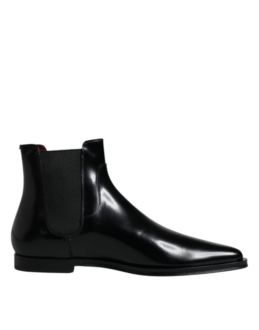 Dolce & Gabbana Black Leather Chelsea Men Ankle Boots Shoes EU42 / US9