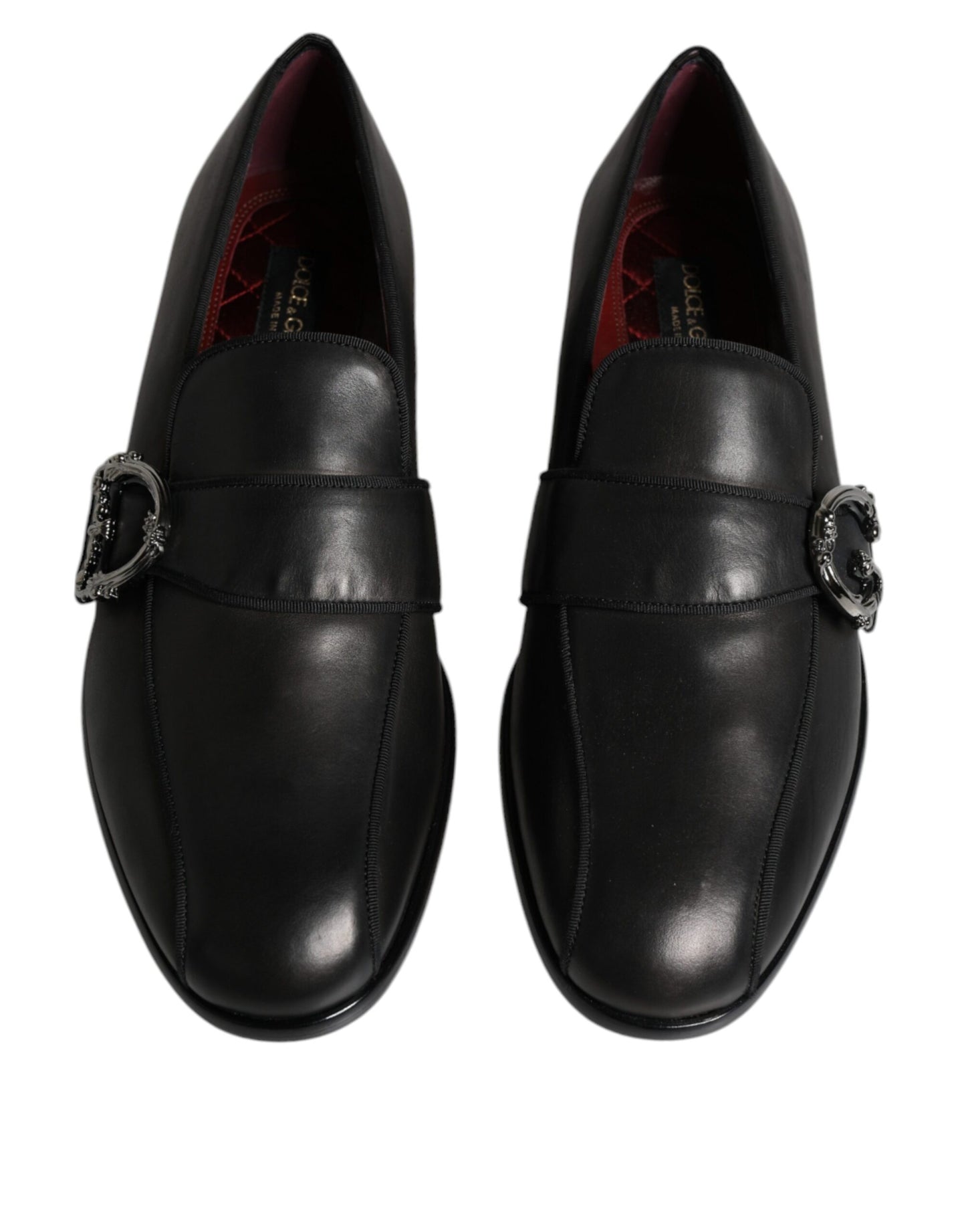 Dolce & Gabbana Black Leather Logo Slip On Men Loafers Shoes EU41.5 / US8.5