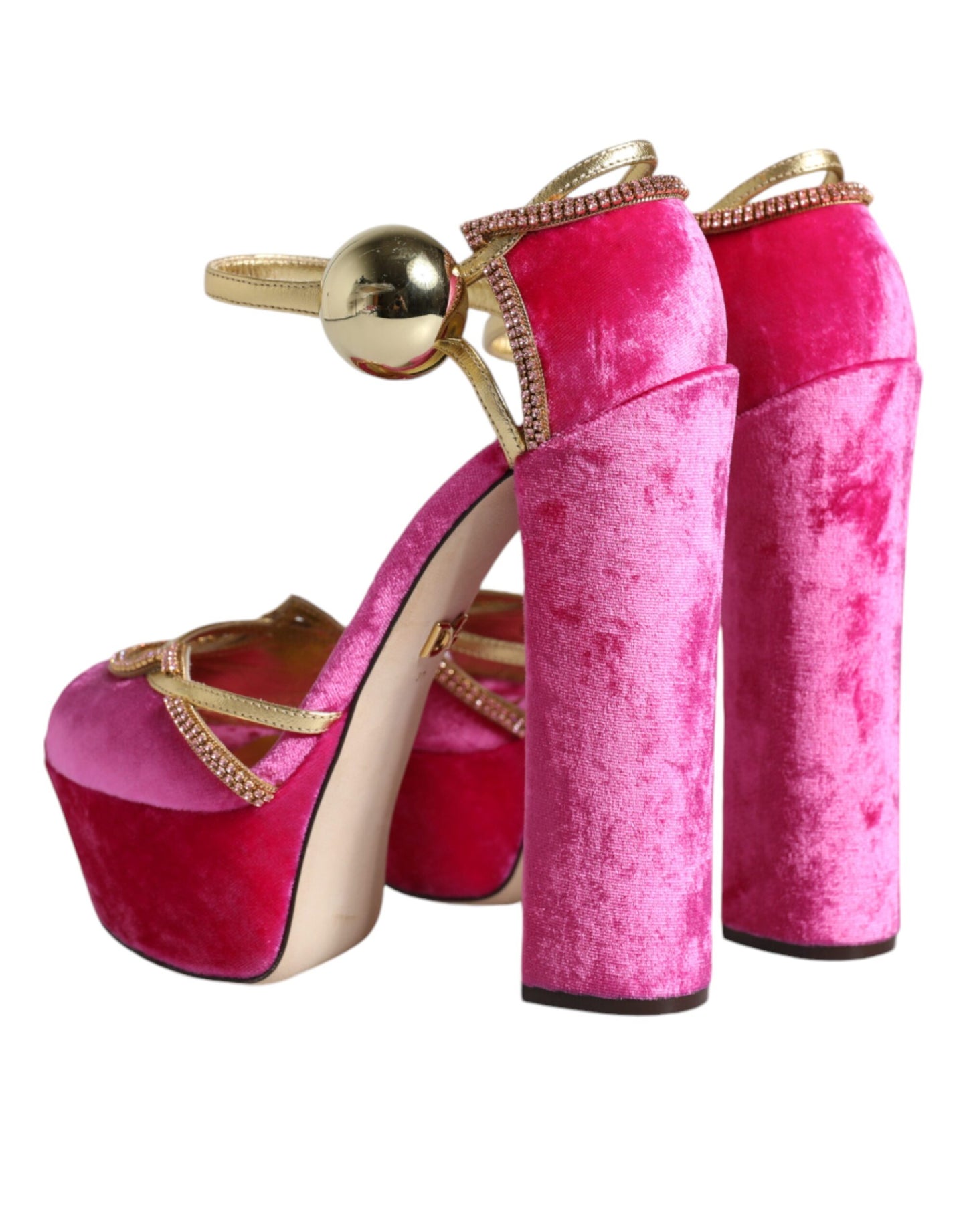 Dolce & Gabbana Pink Velvet Platform Ankle Strap Heel Sandals Shoes EU37 / US7