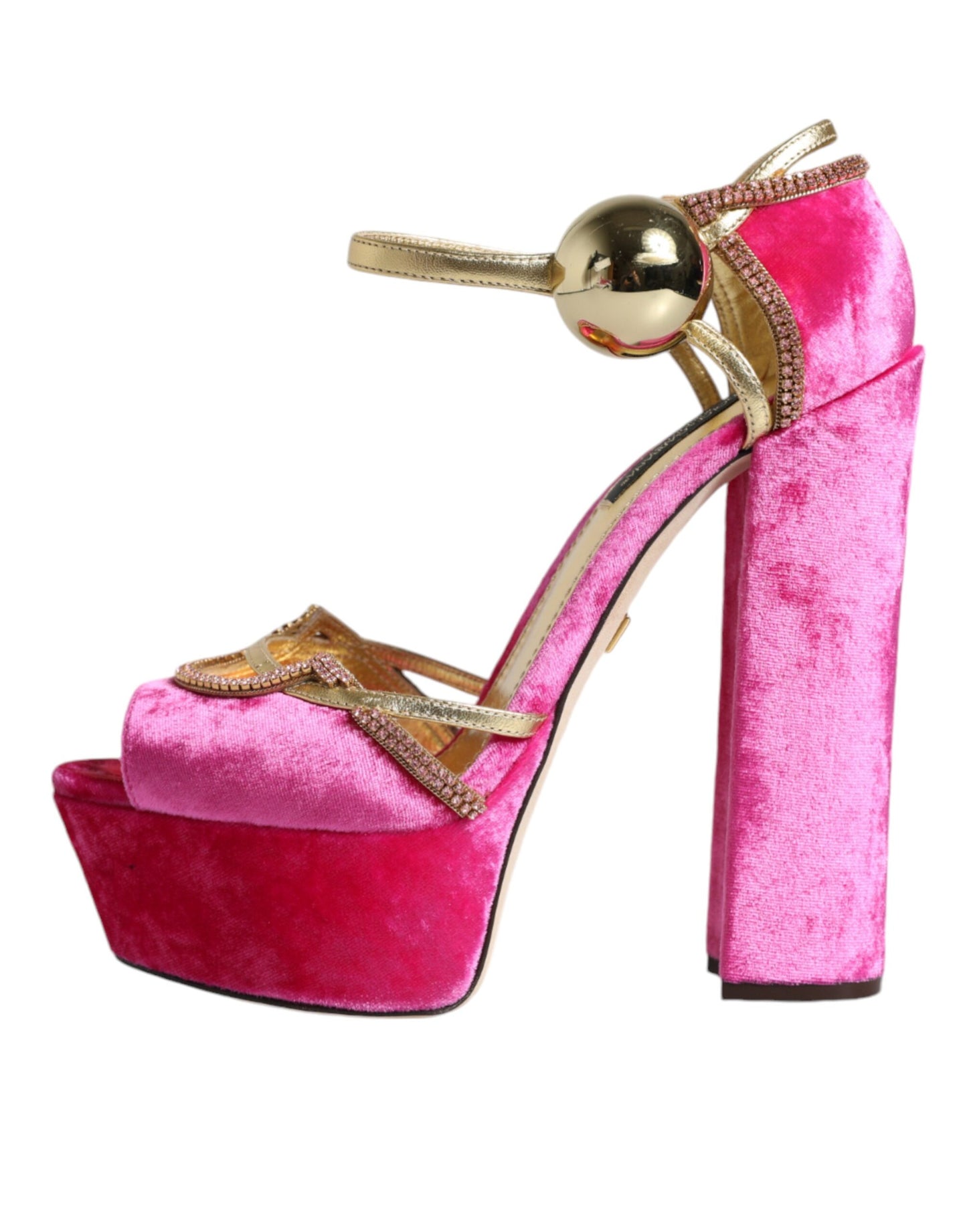 Dolce & Gabbana Pink Velvet Platform Ankle Strap Heel Sandals Shoes EU37 / US7