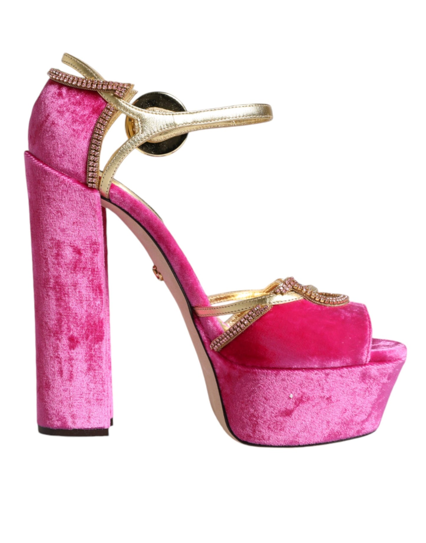 Dolce & Gabbana Pink Velvet Platform Ankle Strap Heel Sandals Shoes EU37 / US7