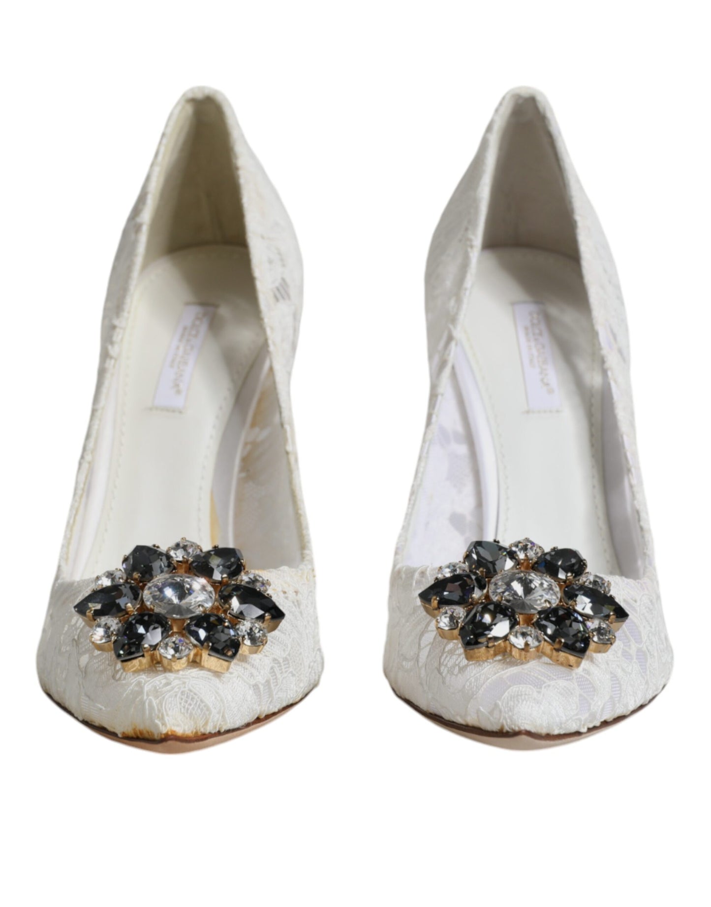 Dolce & Gabbana White Taormina Lace Crystal Heel Pumps Shoes EU38 / US8